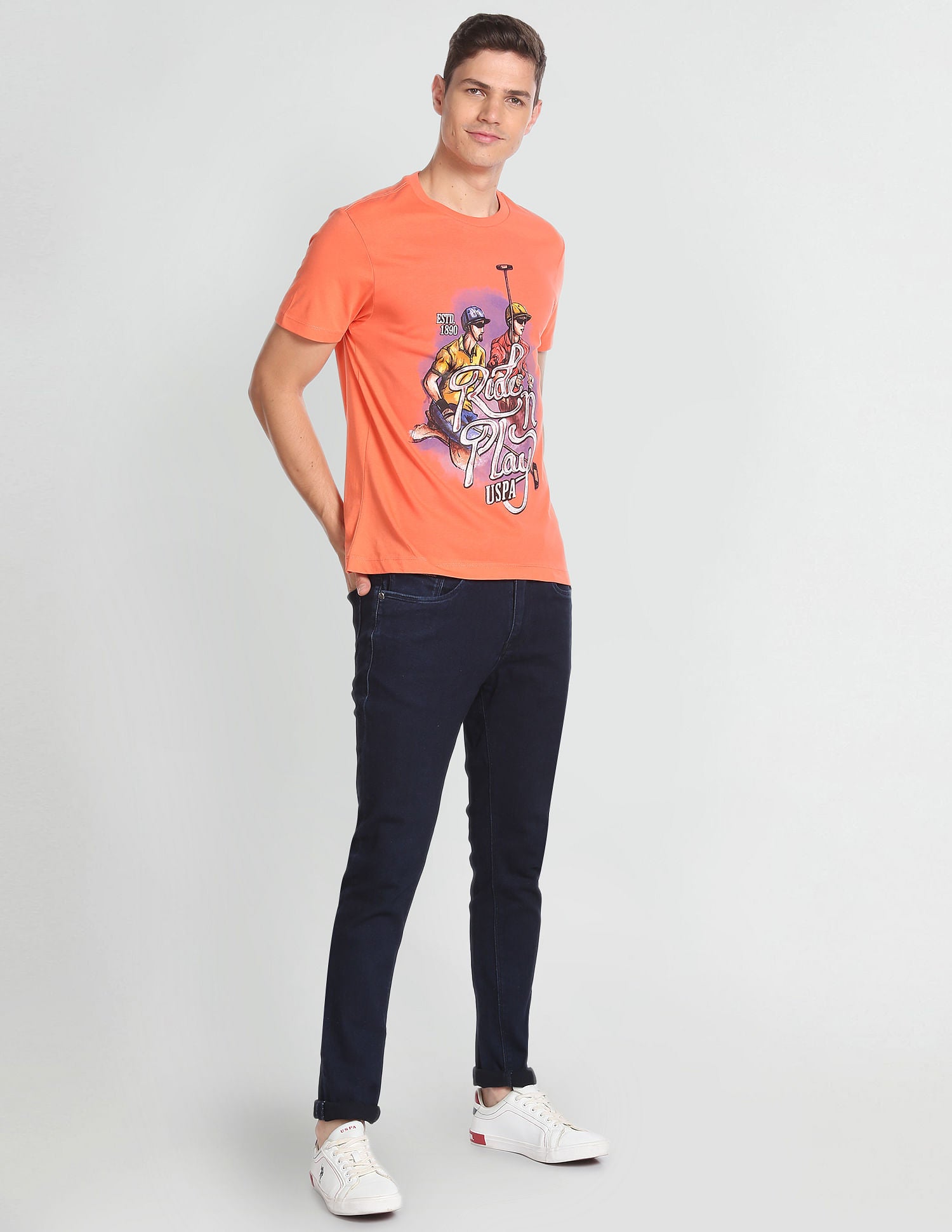 Crew Neck Graphic Print T-Shirt Coral - U.S. POLO ASSN. | Large