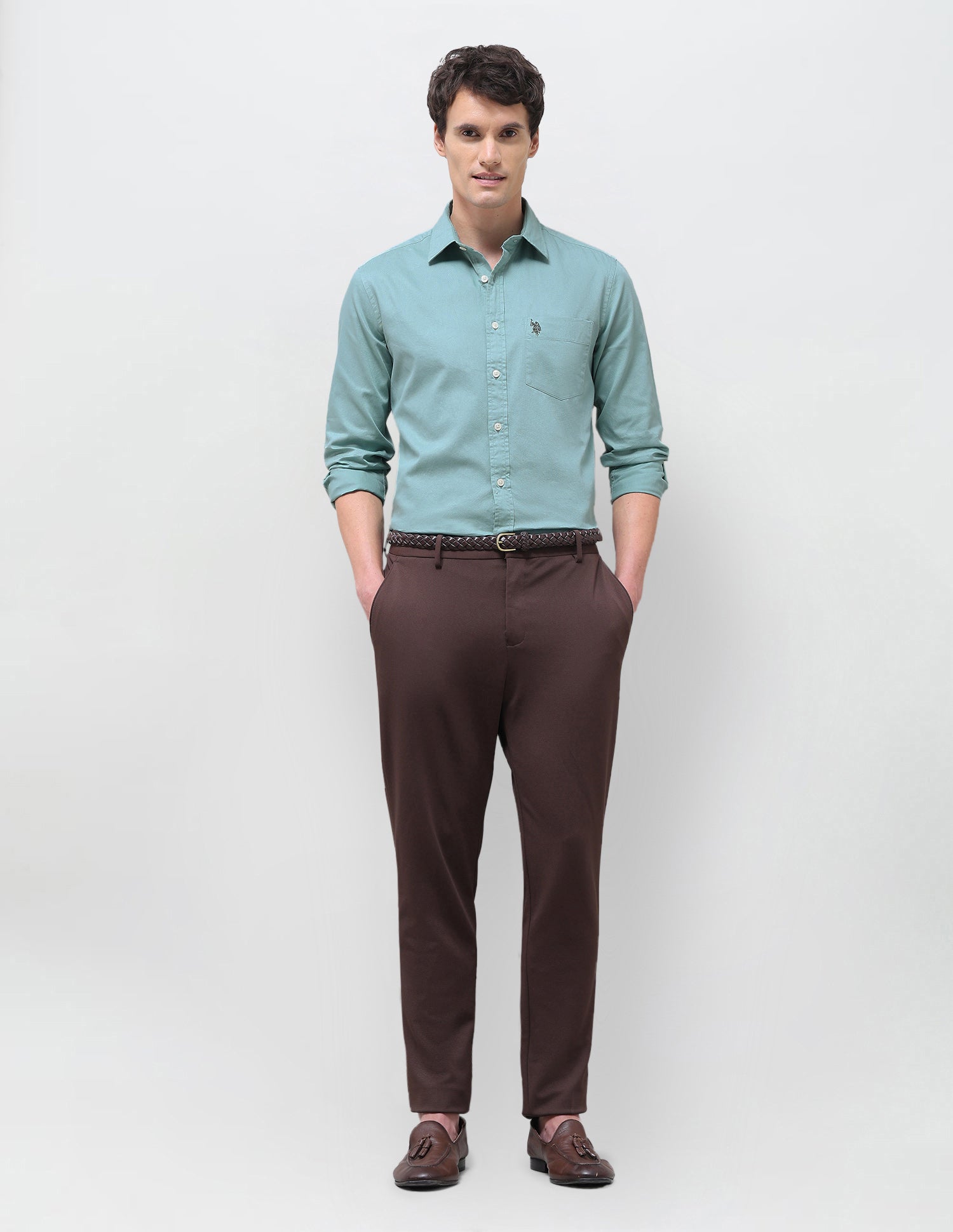 Solid Tailored Fit Shirt Green - U.S. Polo Assn. India | Large