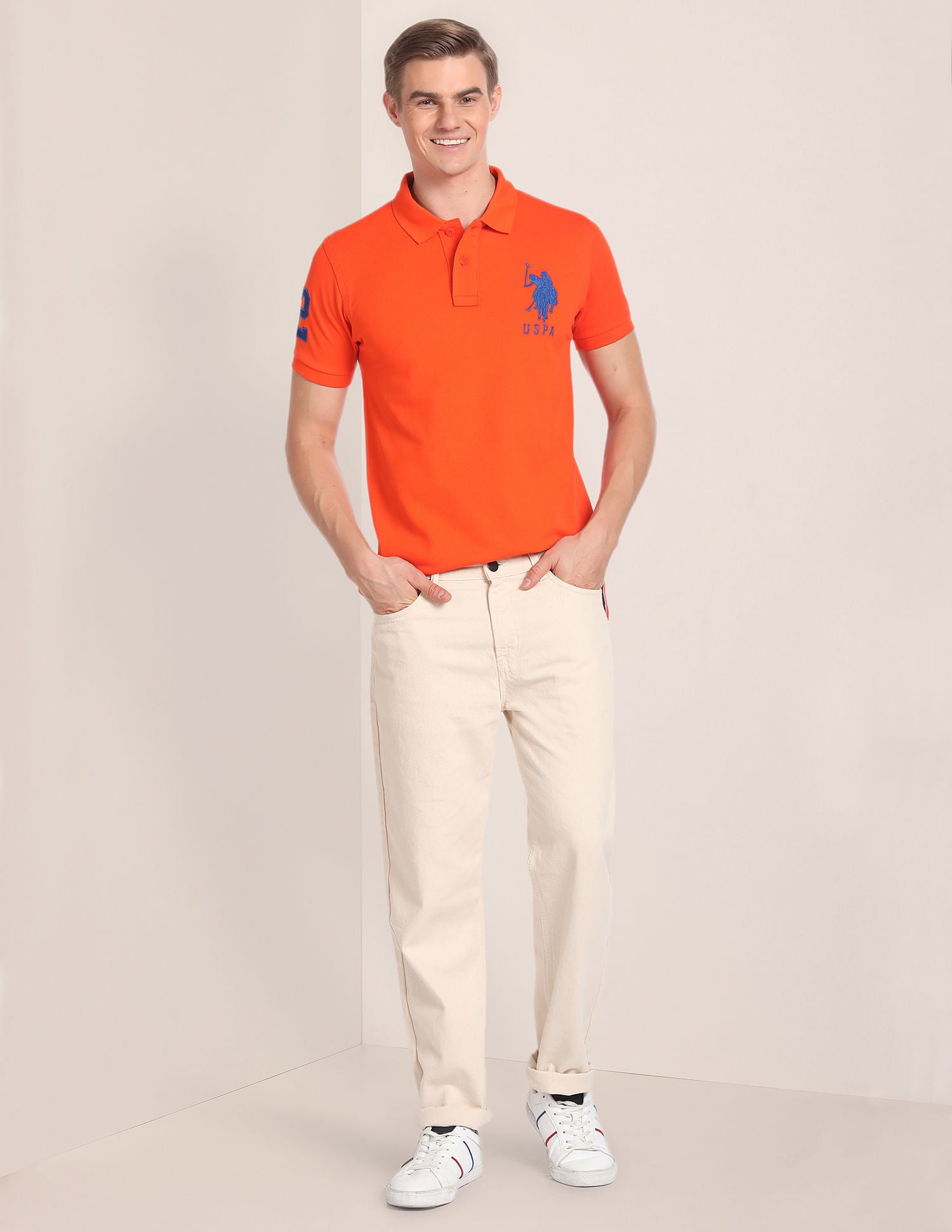 Solid Cotton Polo Shirt Orange - U.S. Polo Assn. India | Large