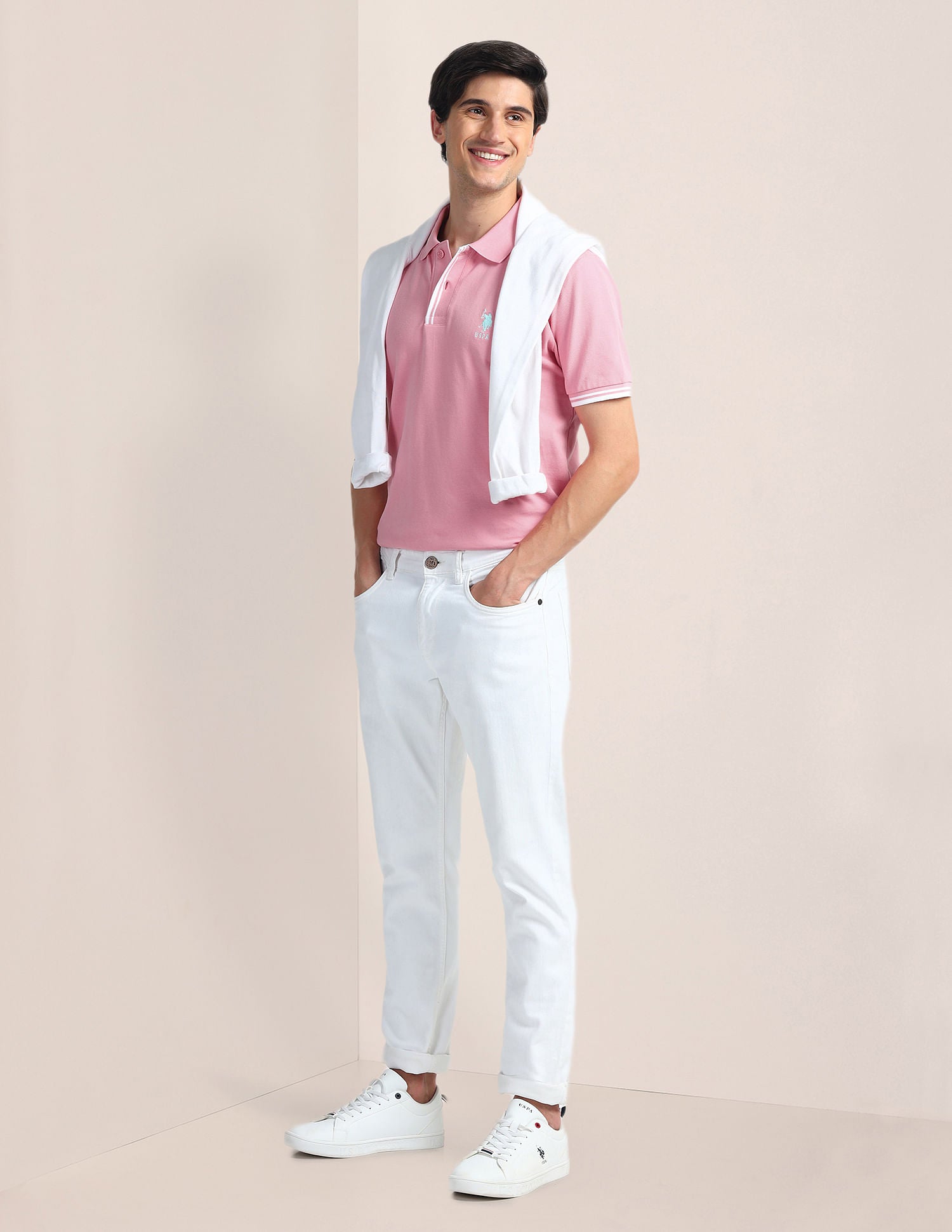Tipped Placket Slim Polo Shirt Pink - U.S. Polo Assn. India | Large