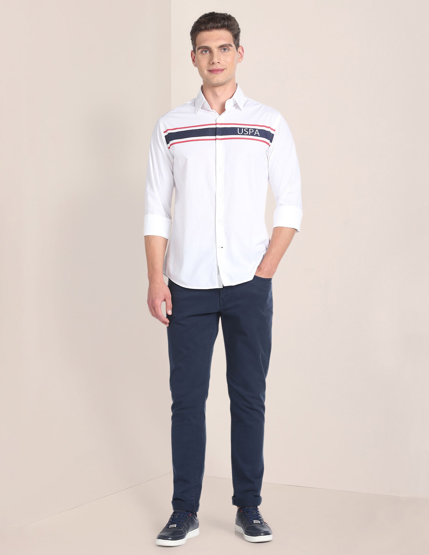 Horizontal Stripe Cotton Shirt White - U.S. POLO ASSN. | Large