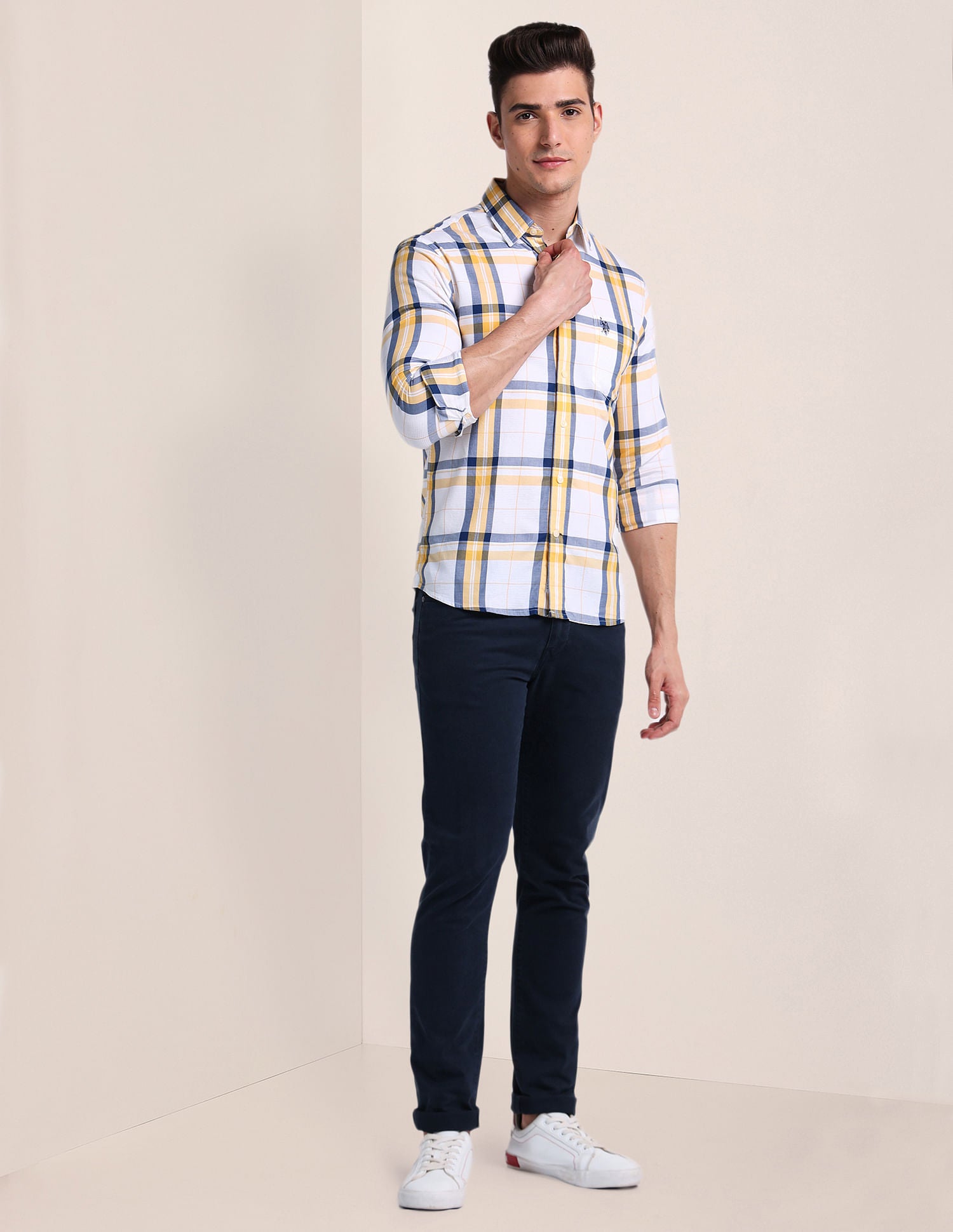Premium Cotton Patterned Weave Shirt Yellow - U.S. Polo Assn. India | Large