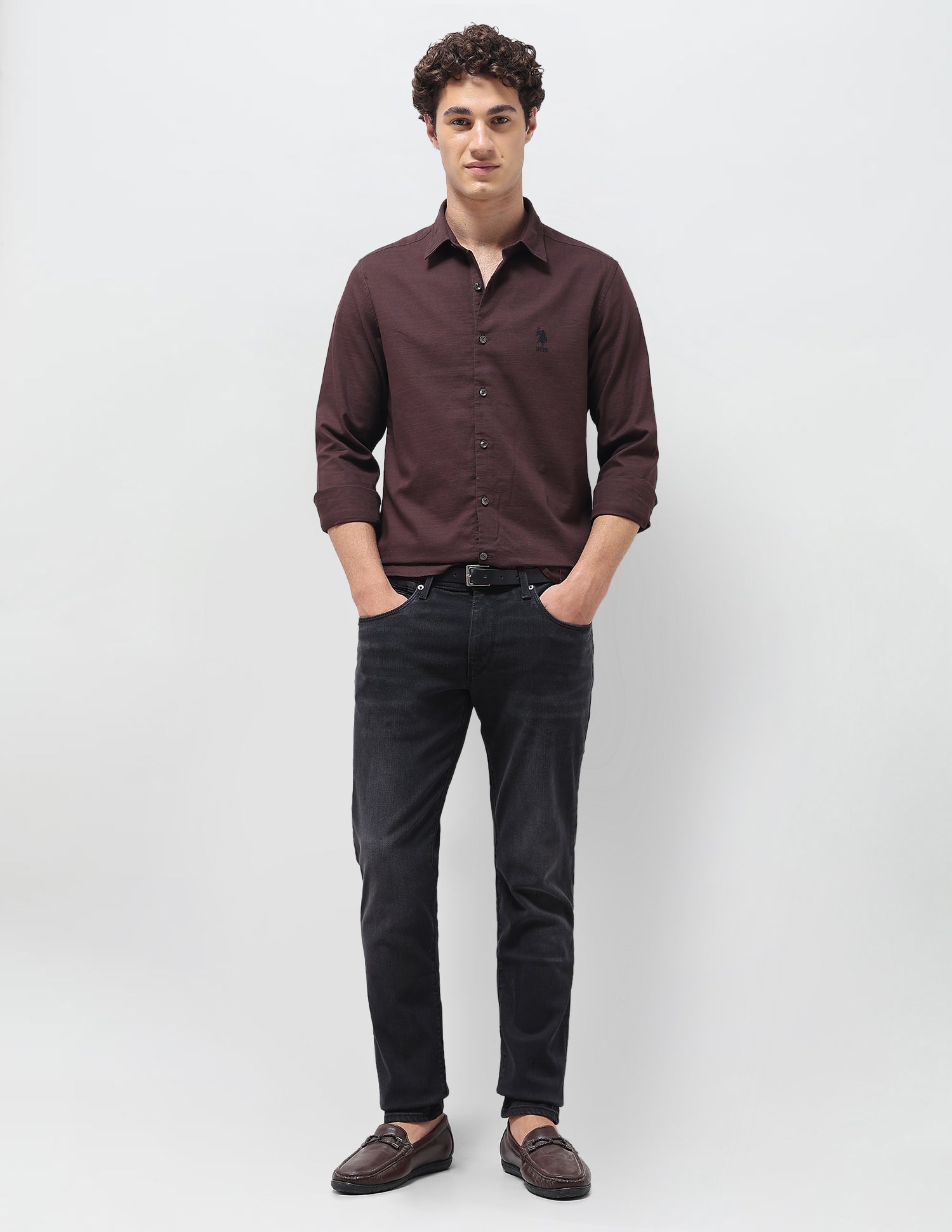 Textured Regular Fit Shirt Wine - U.S. Polo Assn. India | Large