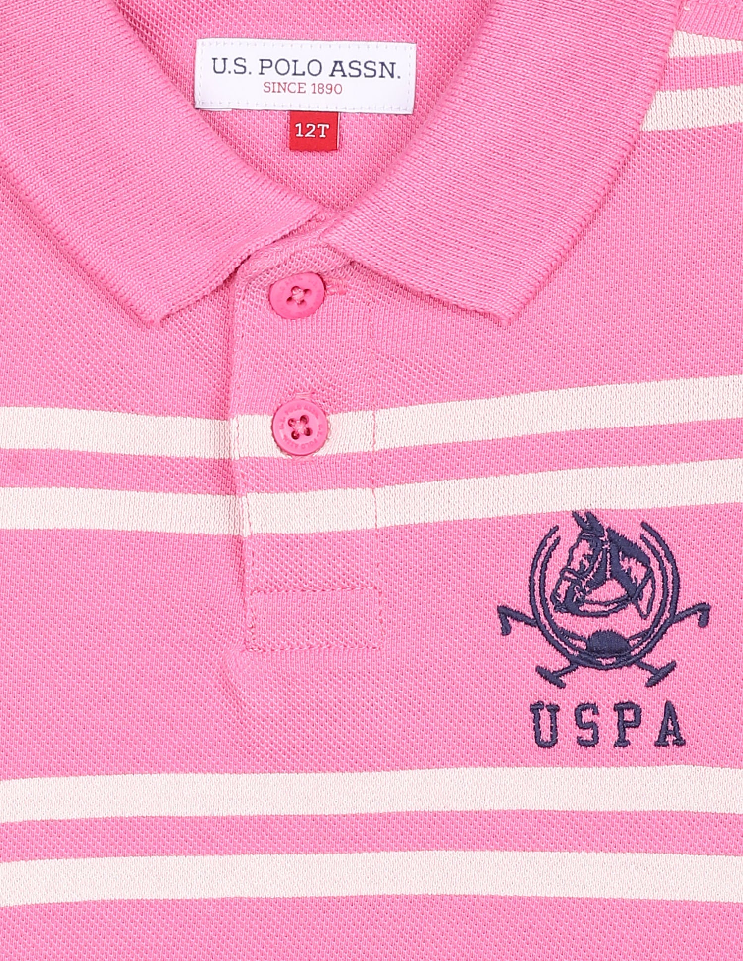 Boys Pink Cotton Striped Polo Shirt Melange Pink - U.S. Polo Assn. India | Large