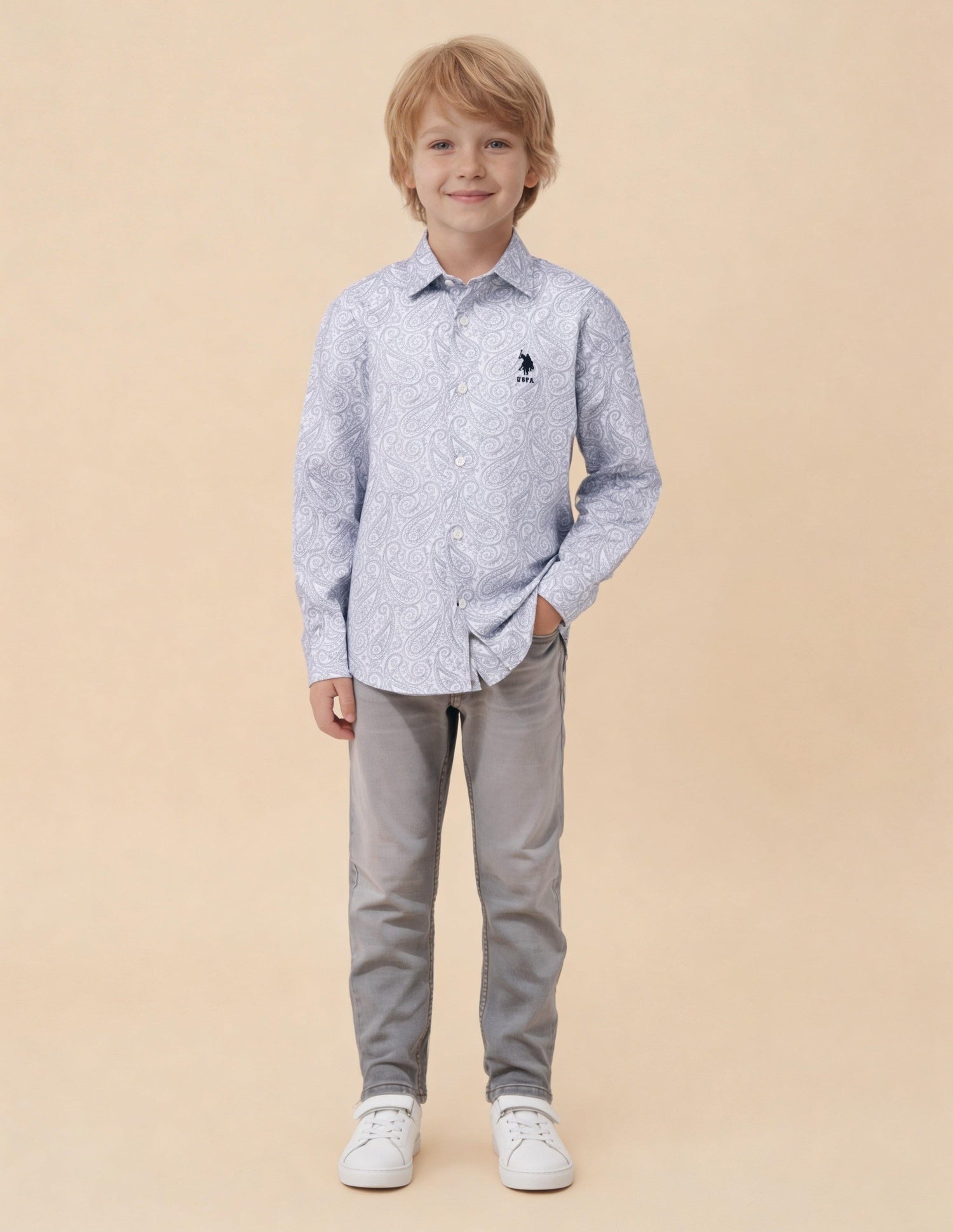 Paisley Printed Satin Shirt White - U.S. Polo Assn. India | Large