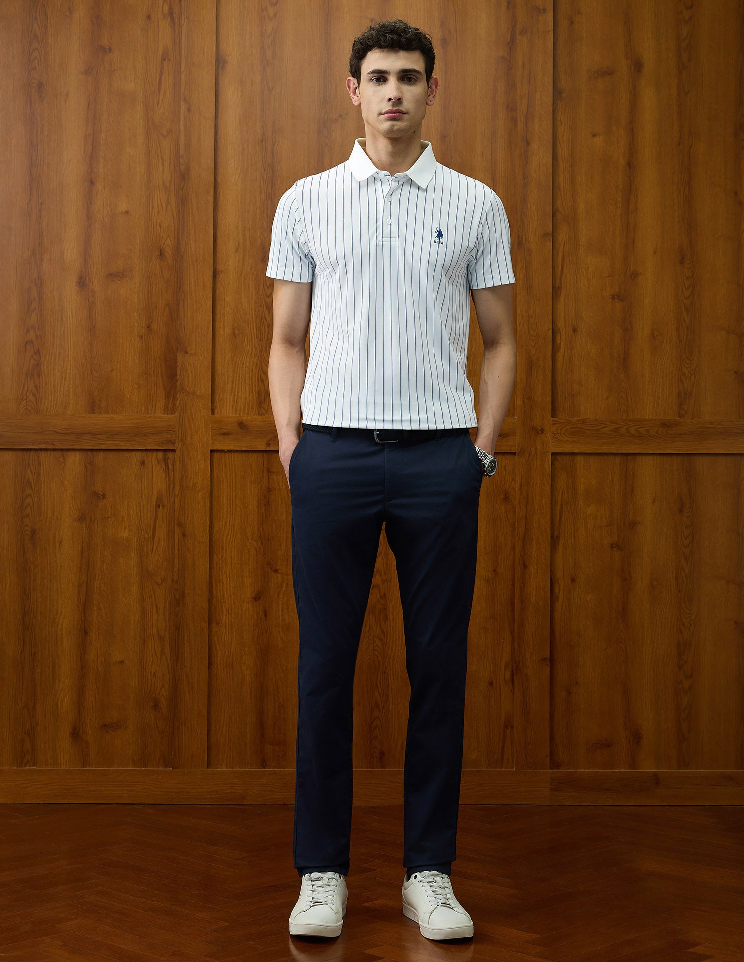 Vertical Striped Varsity Theatre Polo Shirt White - U.S. POLO ASSN. | Large