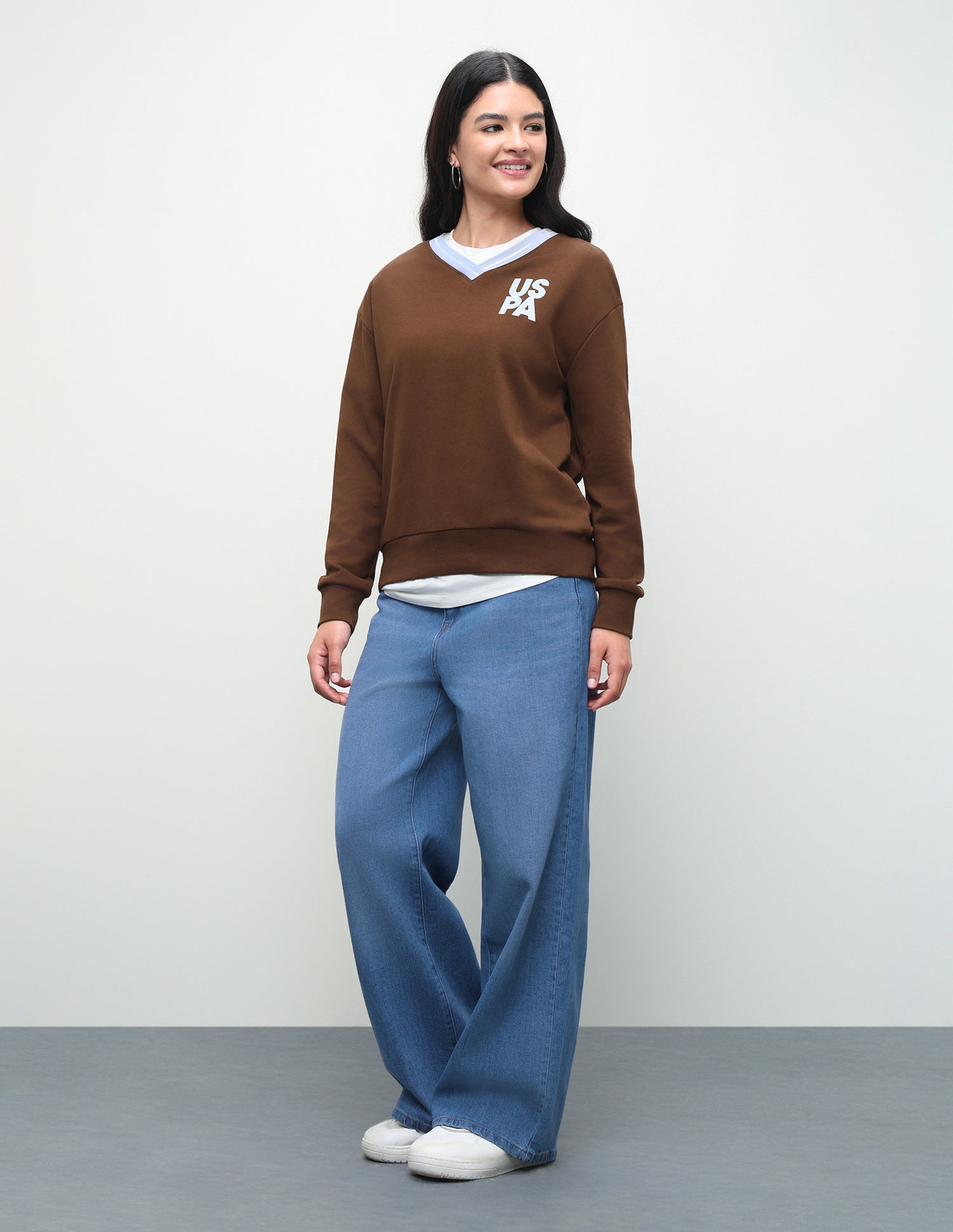 Solid Oversized Fit Sweatshirt Brown - U.S. Polo Assn. India | Large