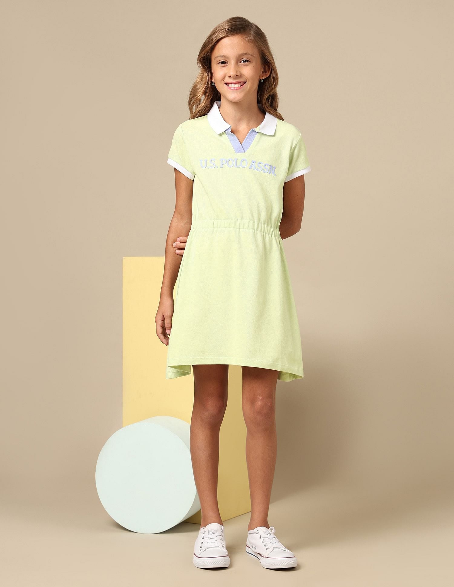 Girls Solid Skater Dress Light Green - U.S. POLO ASSN. | Large