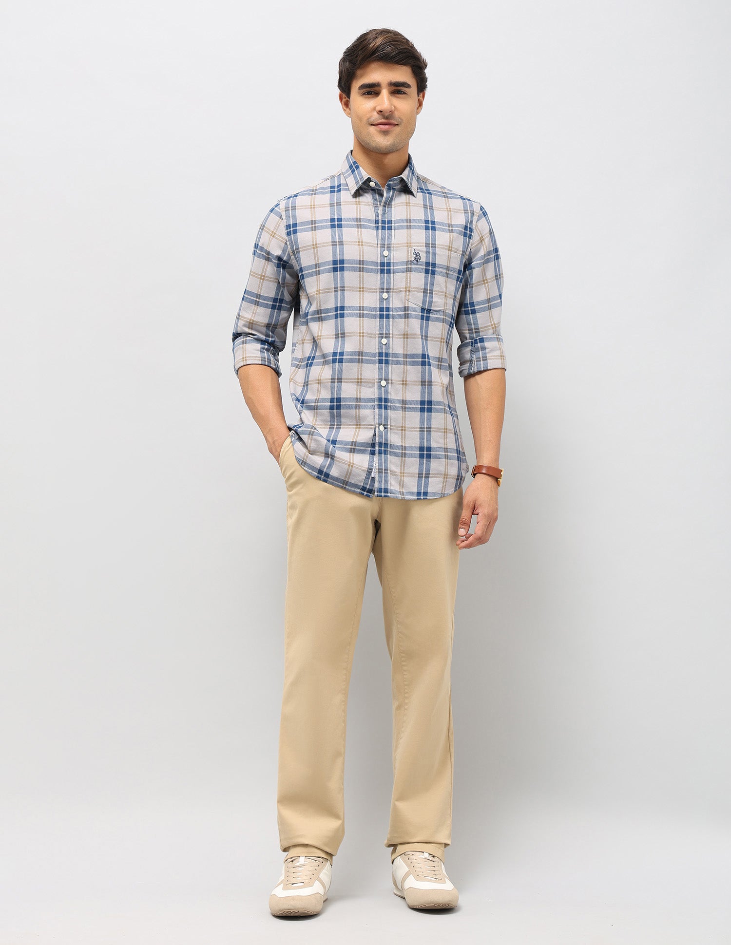 Plaid Checked Pure Cotton Shirt Light Grey - U.S. Polo Assn. India | Large