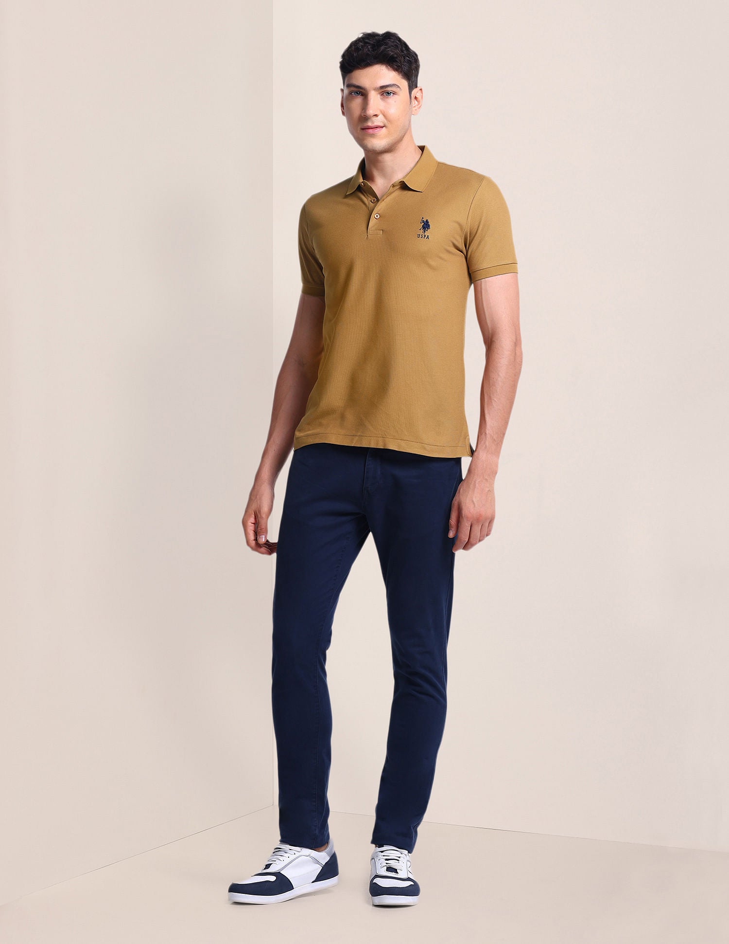 Solid Slim Fit Polo Shirt Mustard - U.S. Polo Assn. India | Large