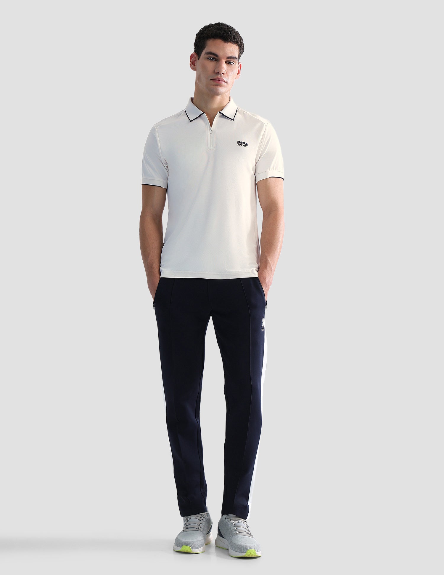 Solid Slim Fit Active Polo Shirt Off White - U.S. POLO ASSN. | Large