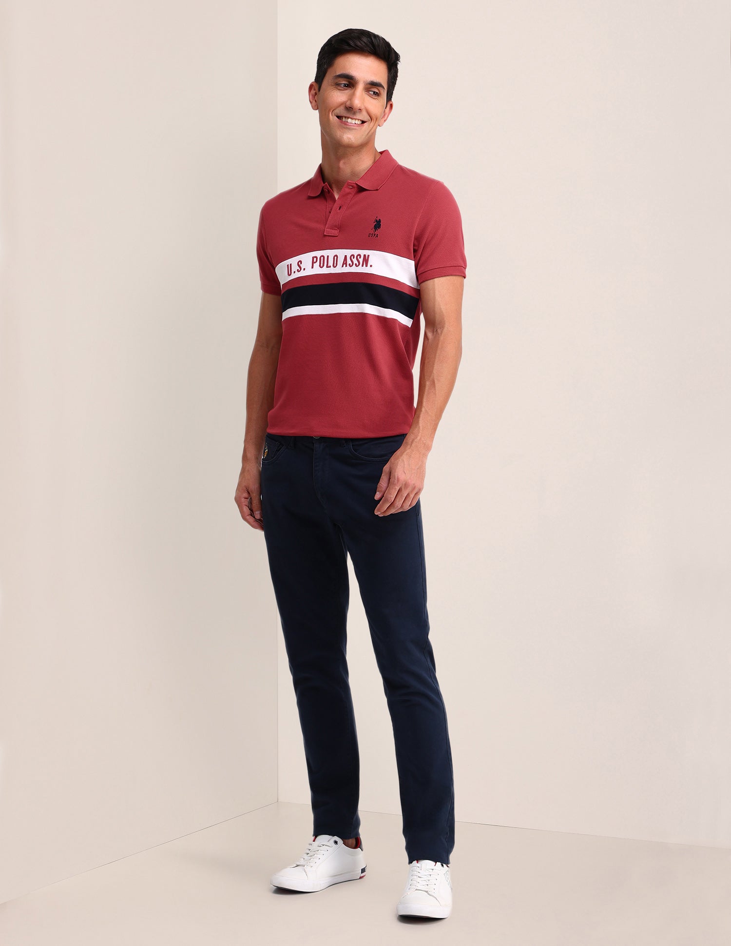 Horizontal Striped Cotton Polo Shirt Red - U.S. Polo Assn. India | Large