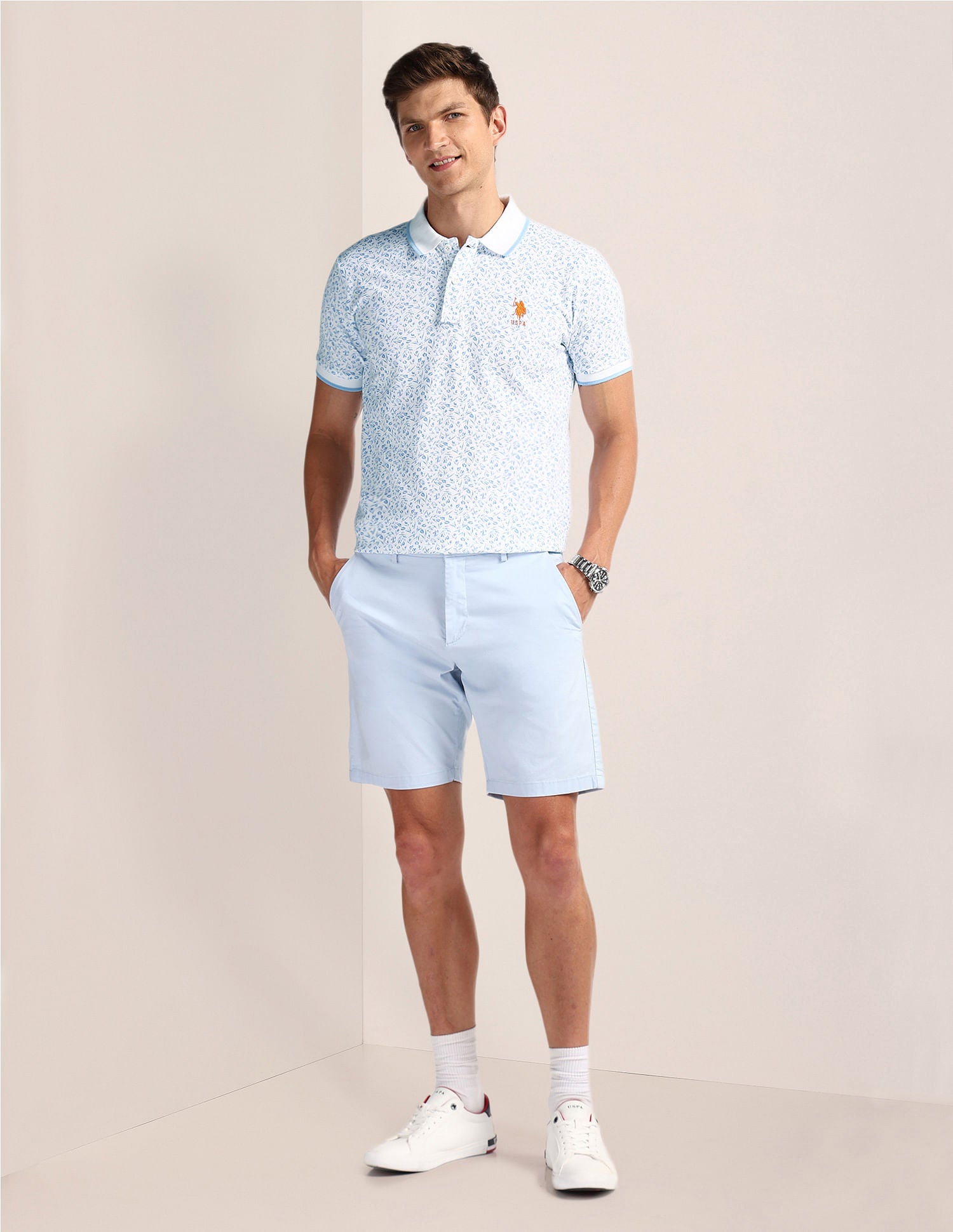 Floral Print Slim Fit Polo Shirt White - U.S. POLO ASSN. | Large