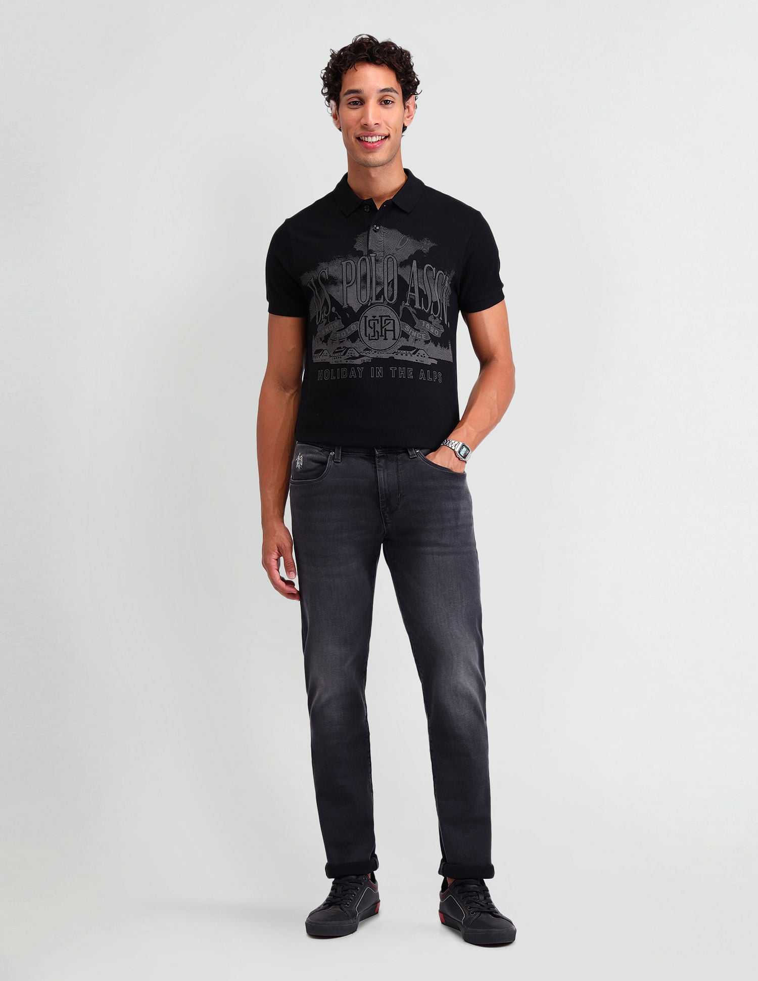 Outdoor Muscle Fit Brand Polo Shirt Black - U.S. POLO ASSN. | Large