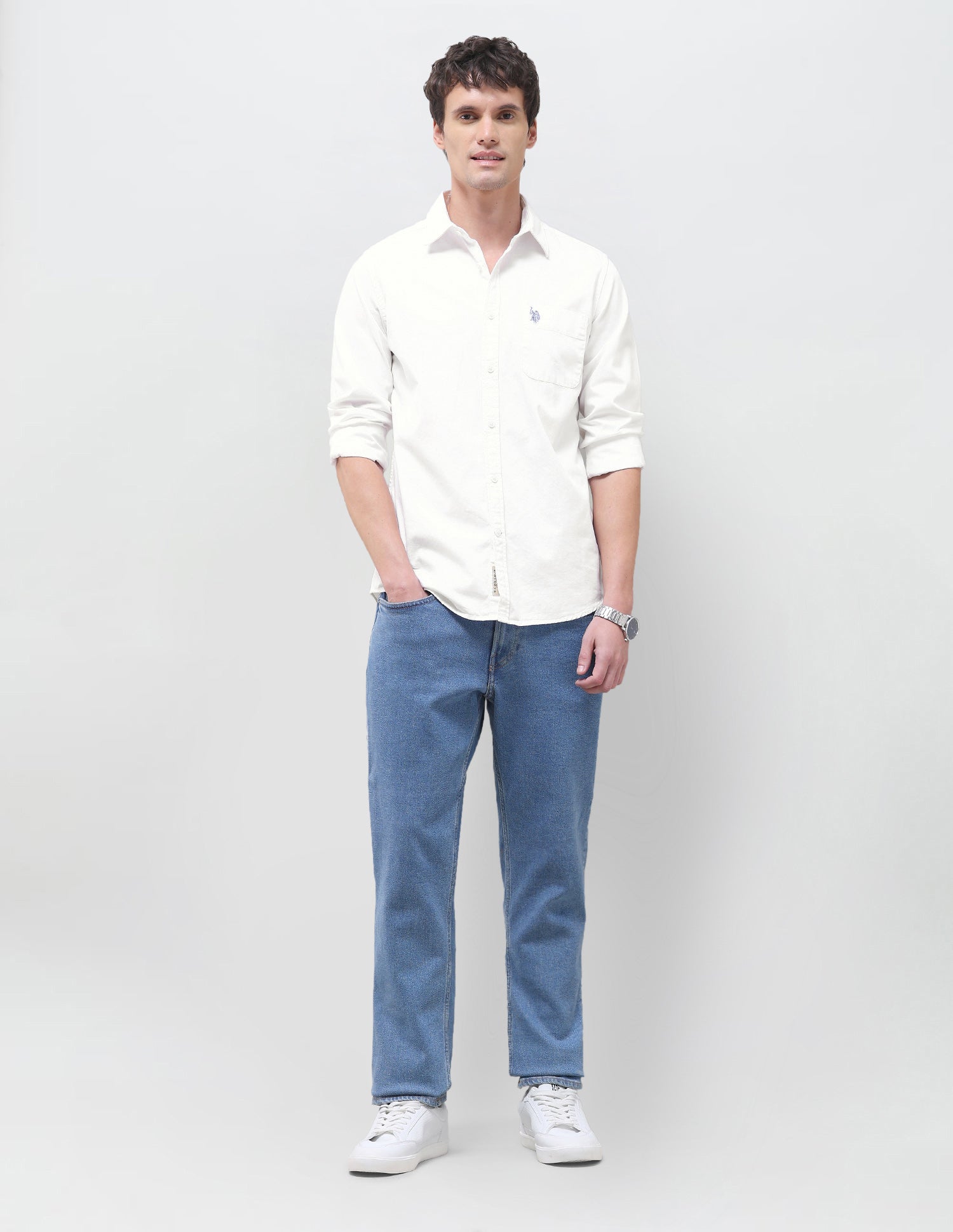 Textured Regular Fit Shirt White - U.S. Polo Assn. India | Large