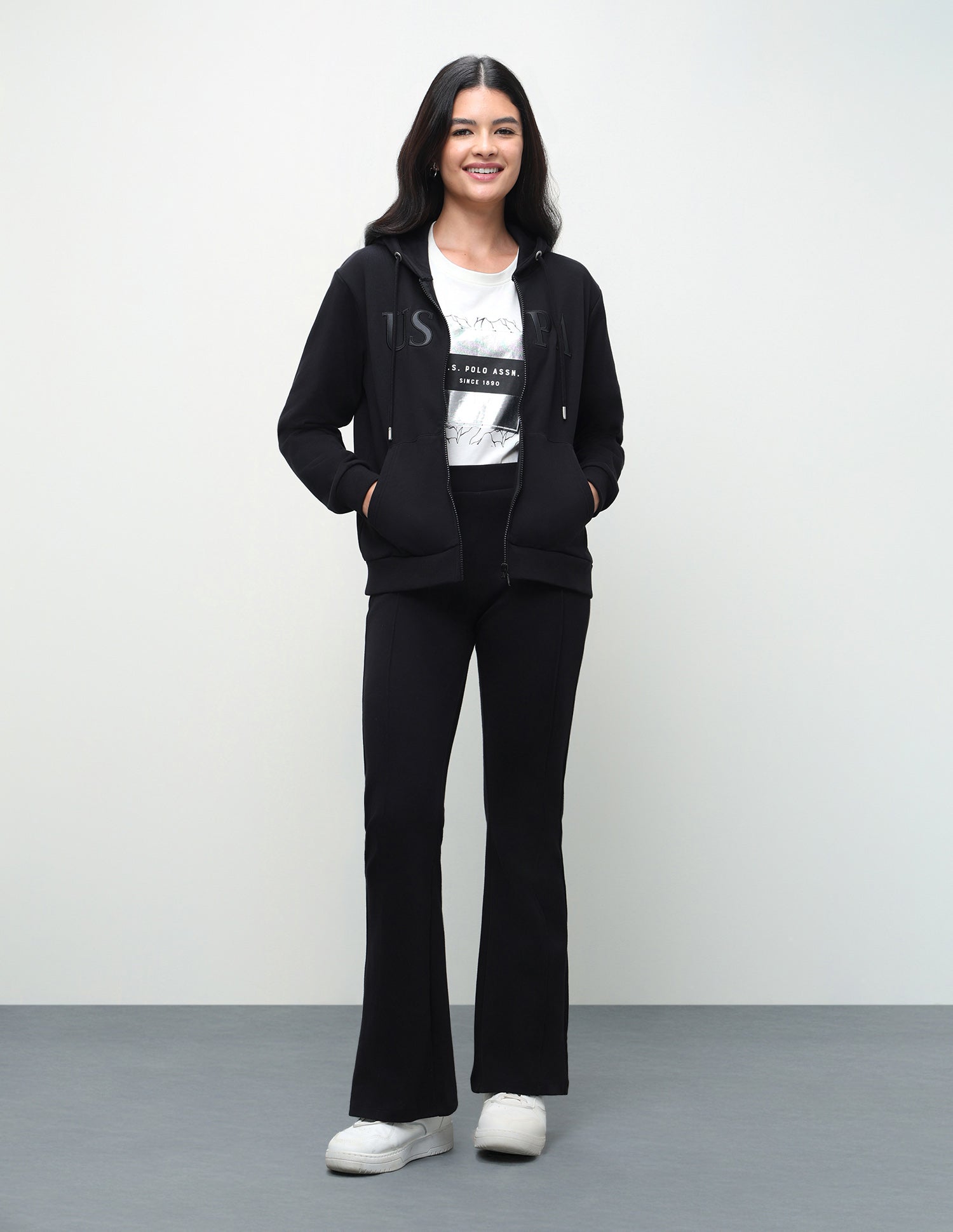 High Rise Flared Fit Trousers Black - U.S. Polo Assn. India | Large
