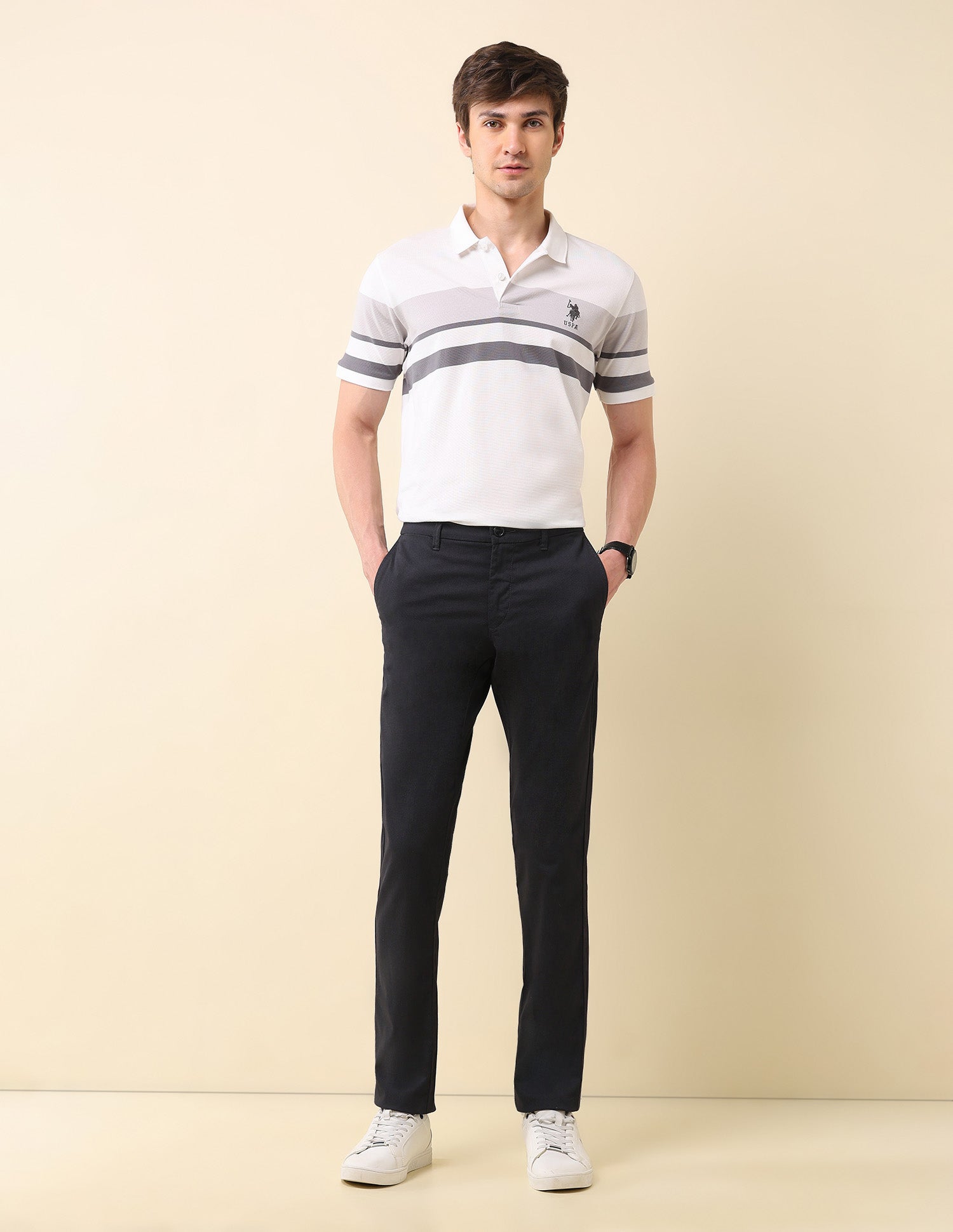Denver Slim Fit Twill Trousers Black - U.S. Polo Assn. India | Large