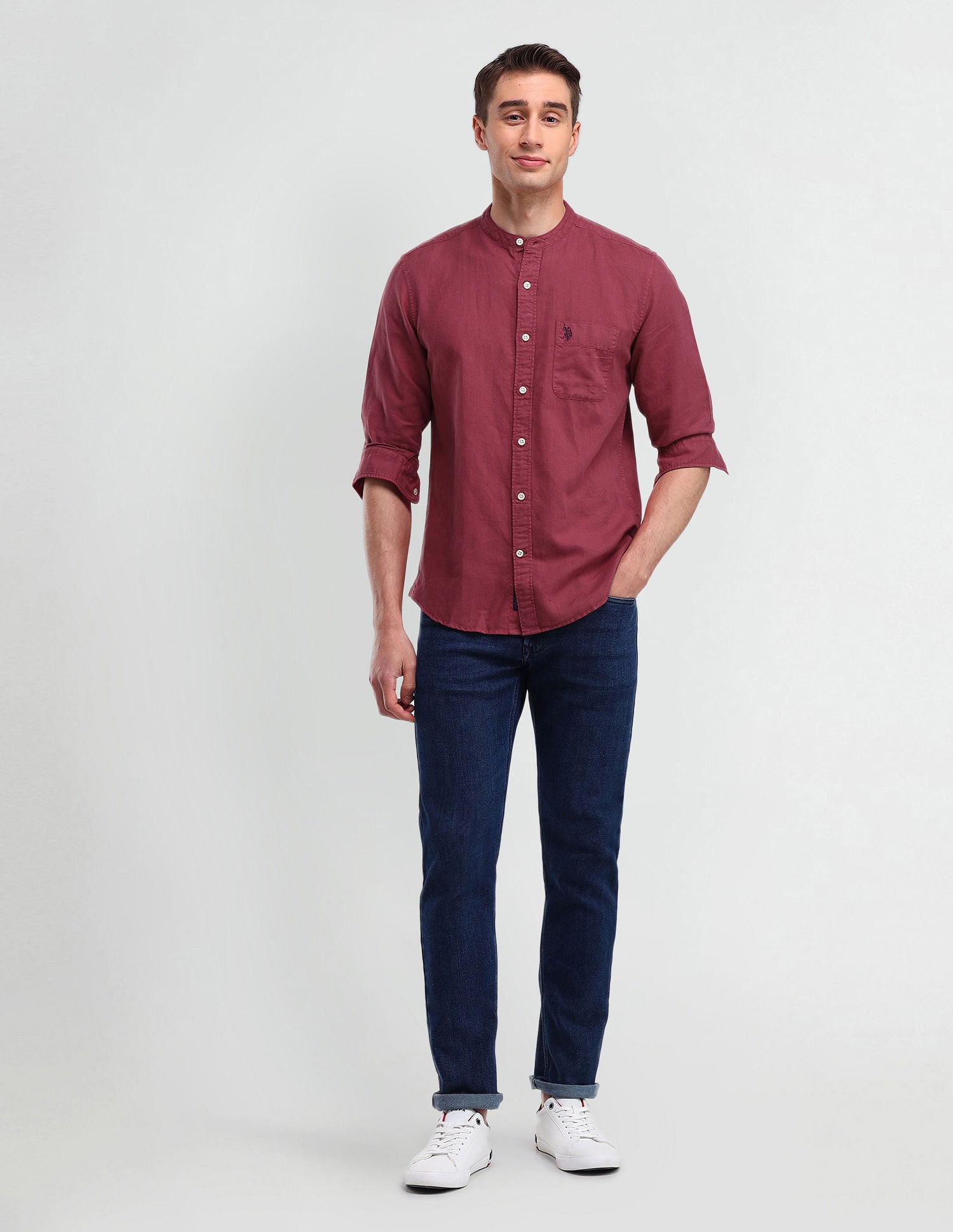 Slim Fit Poplin Linen Shirt Red - U.S. Polo Assn. India | Large