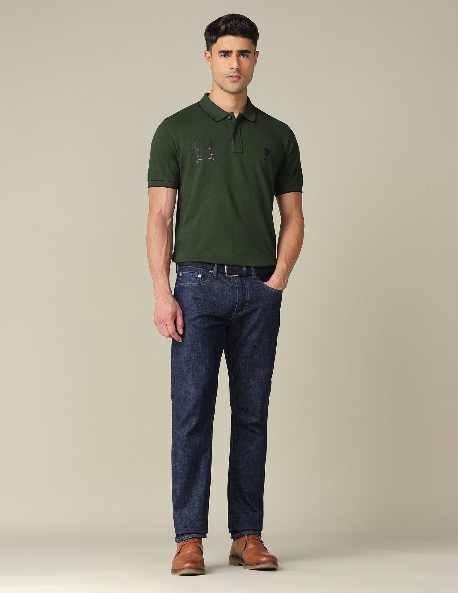 Graphic Printed Regular Fit Polo Shirt Dark Olive - U.S. POLO ASSN. | Large