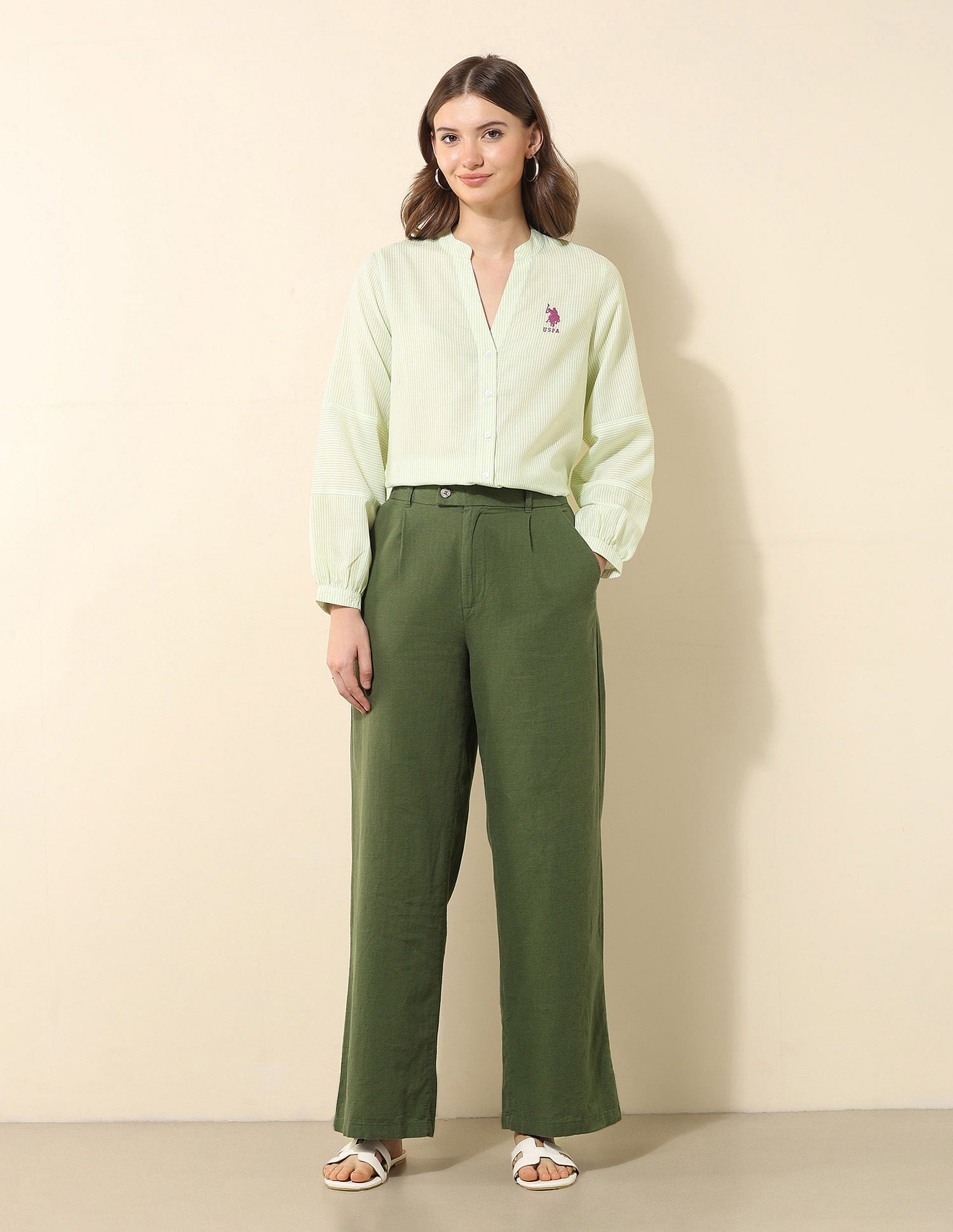 Vertical Striped Regular Fit Shirt Light Green - U.S. POLO ASSN. | Large