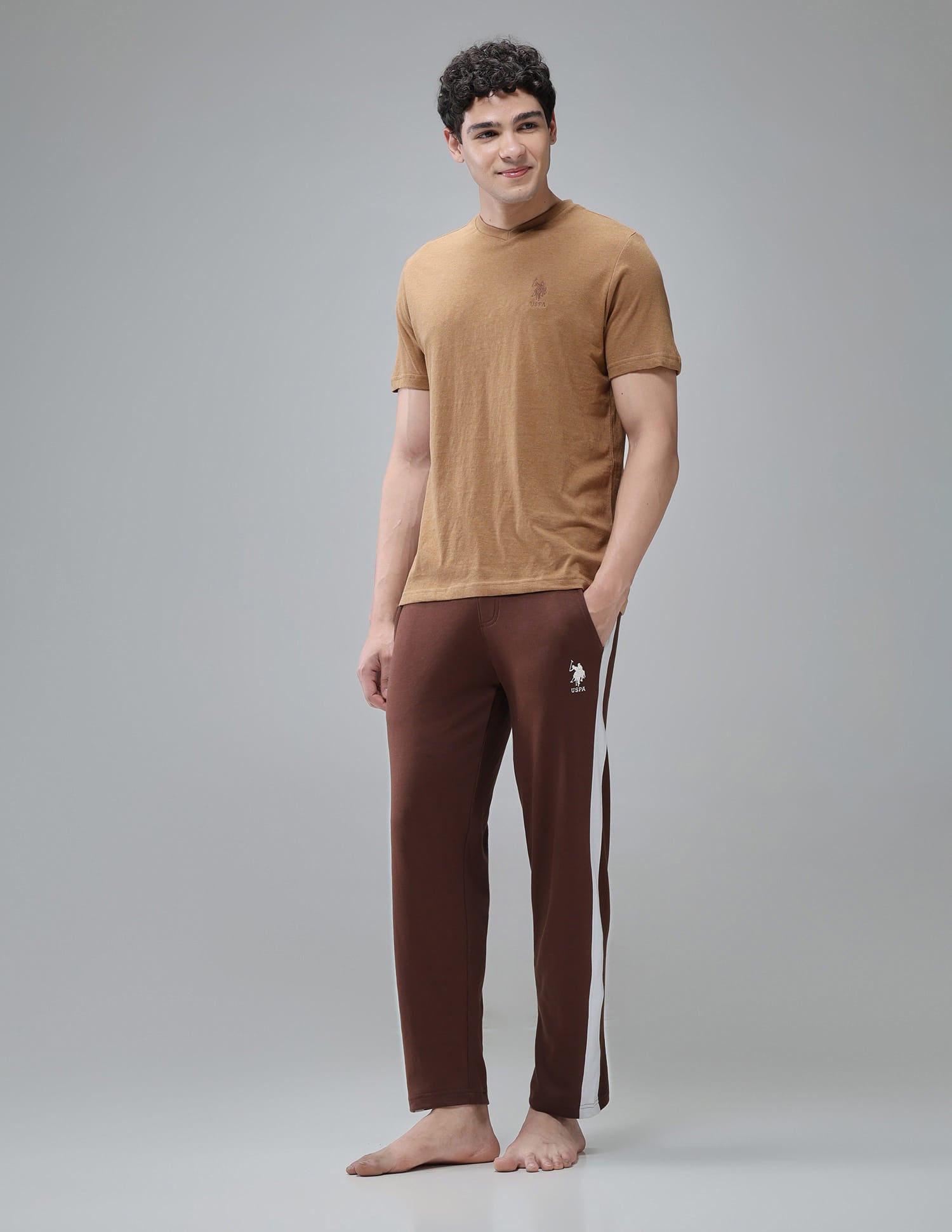 Breathable Comfort Fit I638 Lounge T-Shirt - Pack Of 1 Mustard Melange - U.S. Polo Assn. India | Large