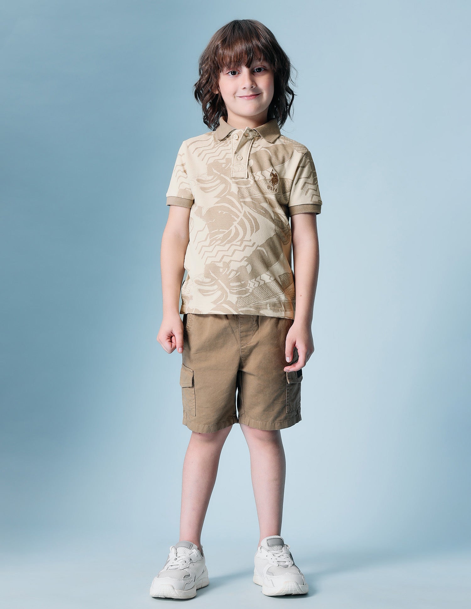 Boys All Over Printed Regular Fit Polo Shirt Beige - U.S. POLO ASSN. | Large