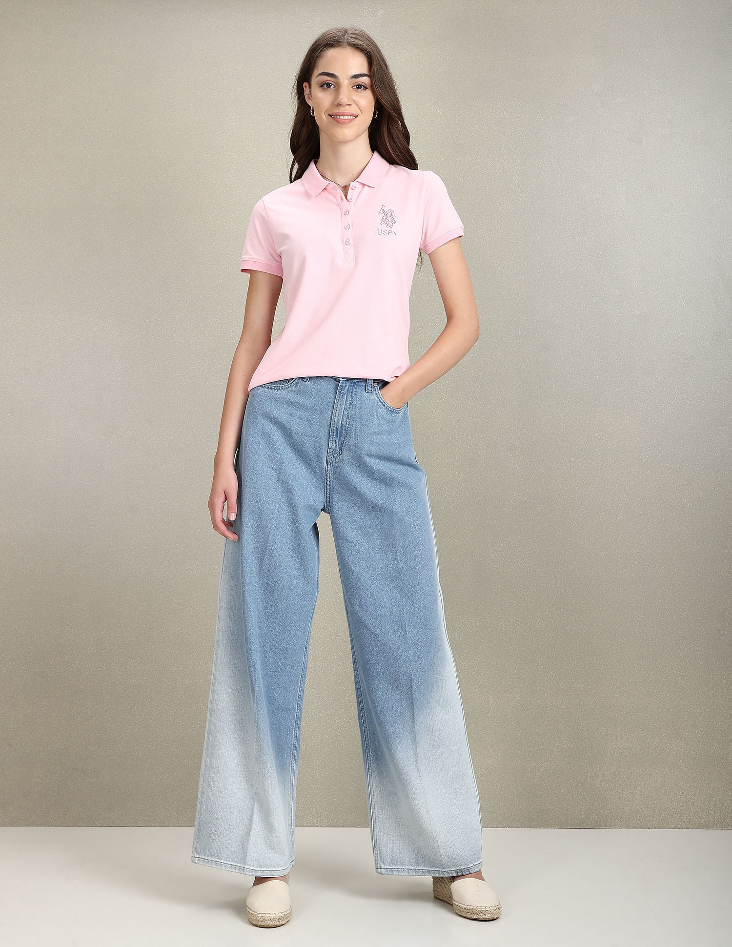 Sequin Logo Slim Polo Shirt Light Pink - U.S. POLO ASSN. | Large