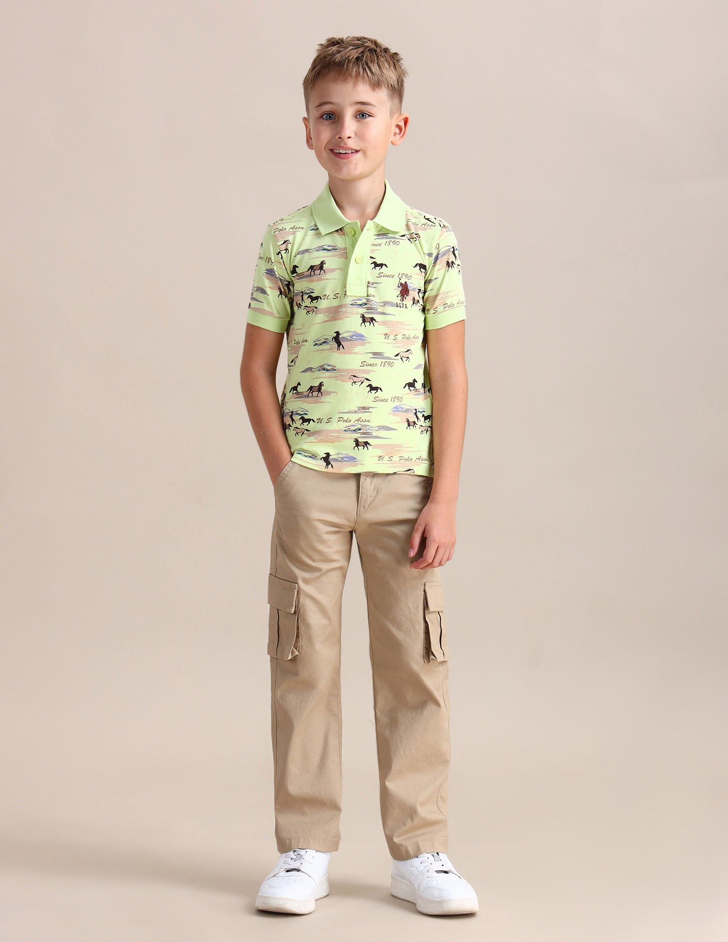Boys Brand Print Polo Shirt Shadow Lime - U.S. Polo Assn. India | Large