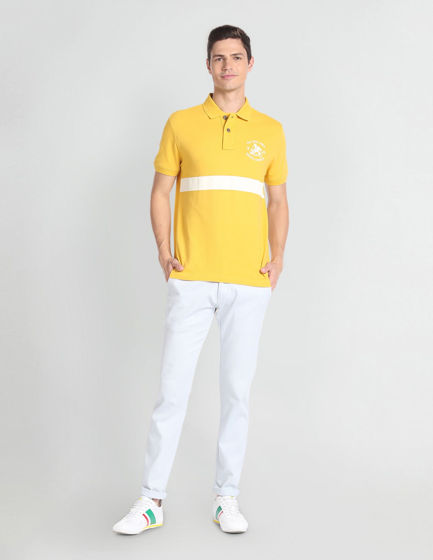 Horizontal Stripe Cotton Polo Shirt Mustard - U.S. POLO ASSN. | Large