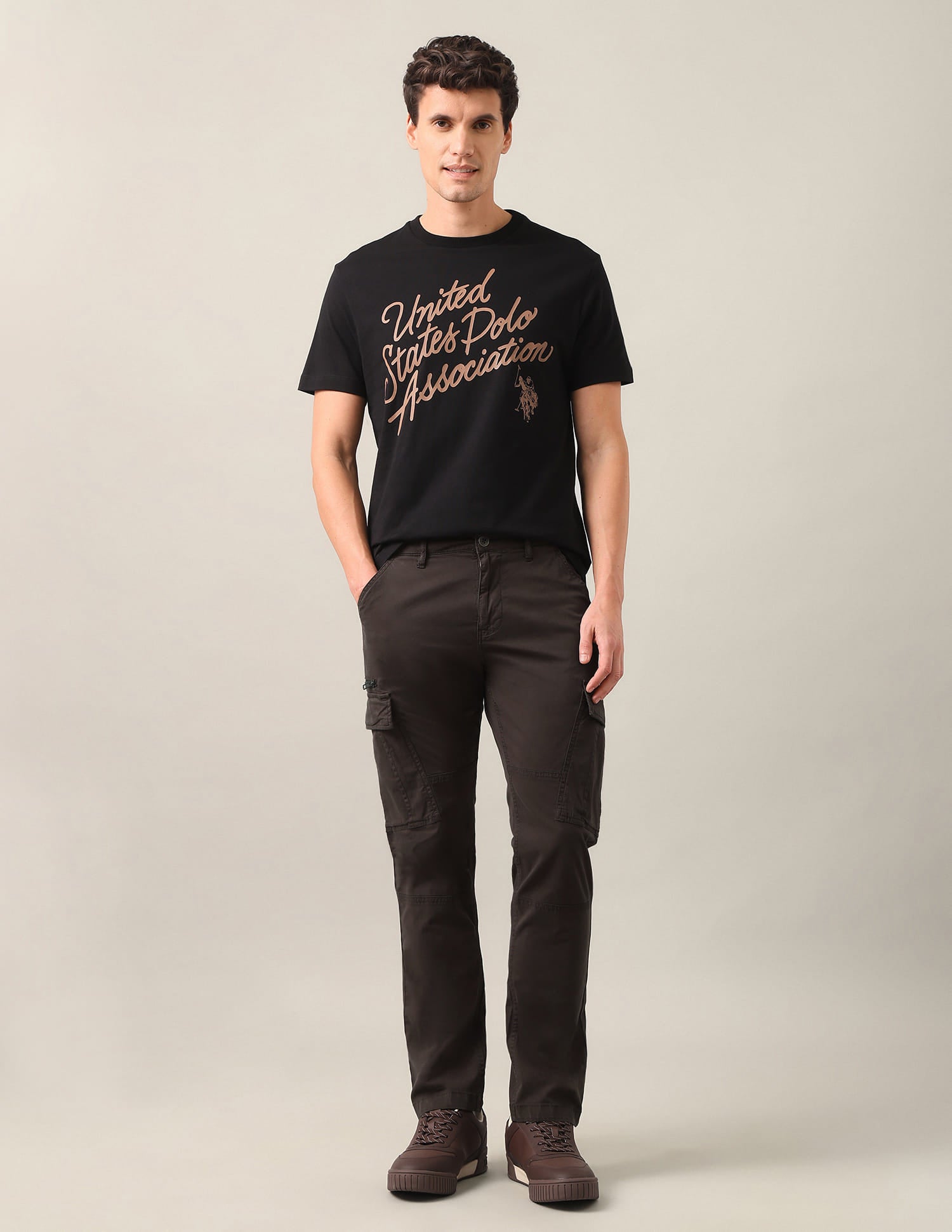 Harold Slim Straight Fit Twill Cargos Brown - U.S. Polo Assn. India | Large