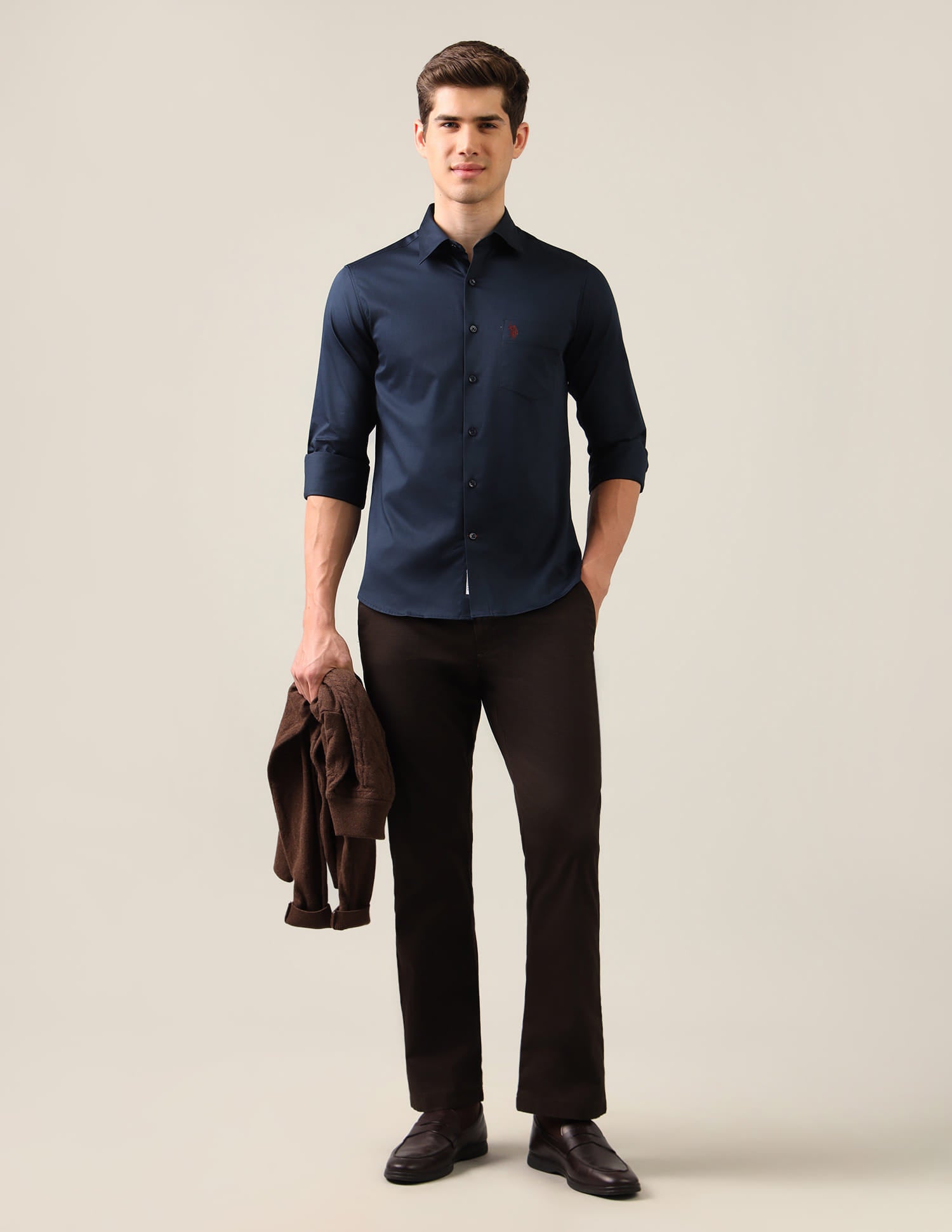 Tailored Fit Satin Shirt Blue - U.S. Polo Assn. India | Large