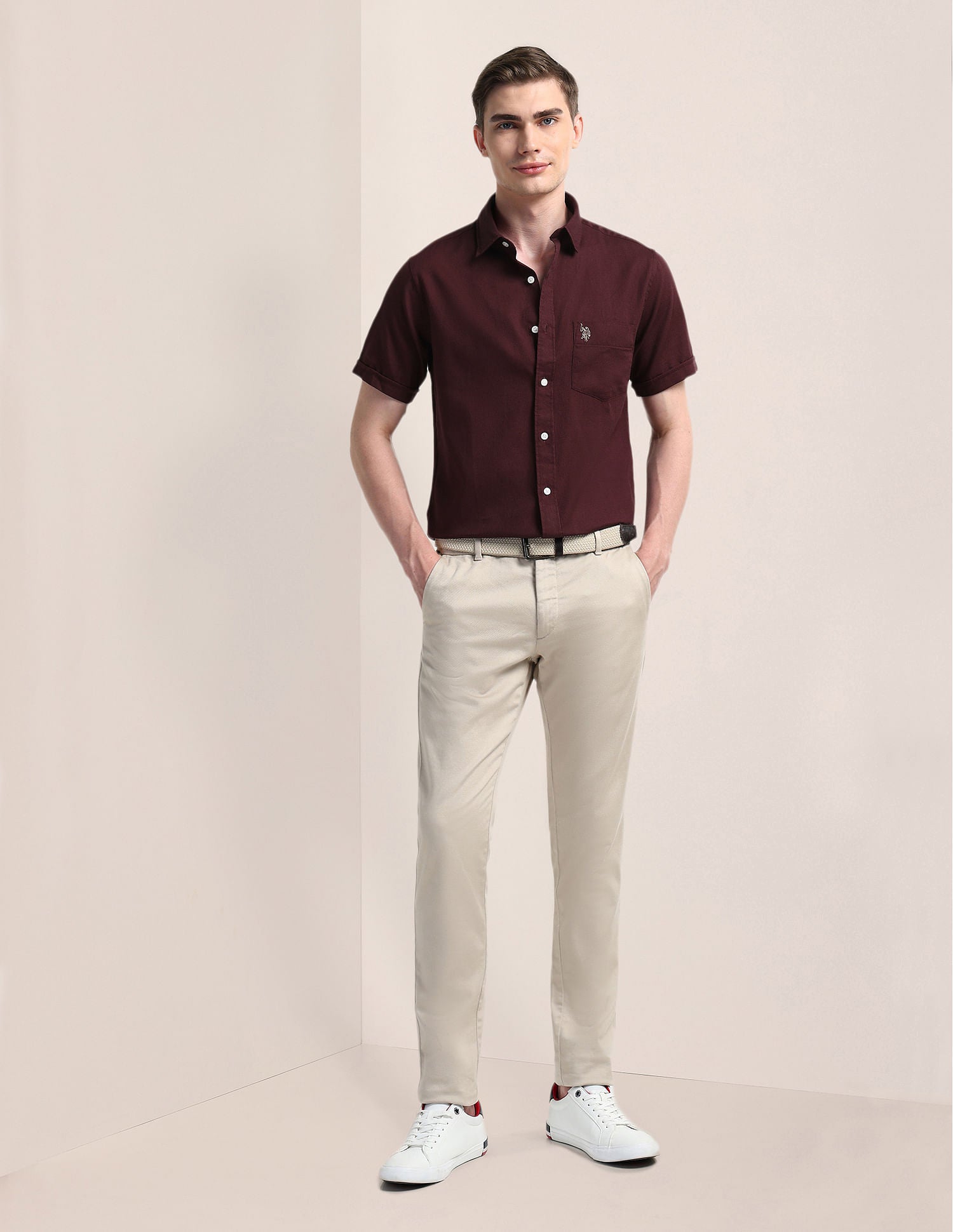 Cutaway Collar Premium Cotton Shirt Maroon - U.S. POLO ASSN. | Large