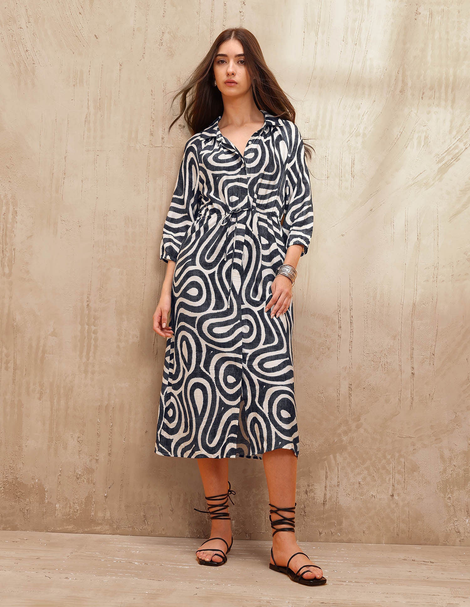 Abstract Printed Shirt Dress Black & White - U.S. POLO ASSN. | Large