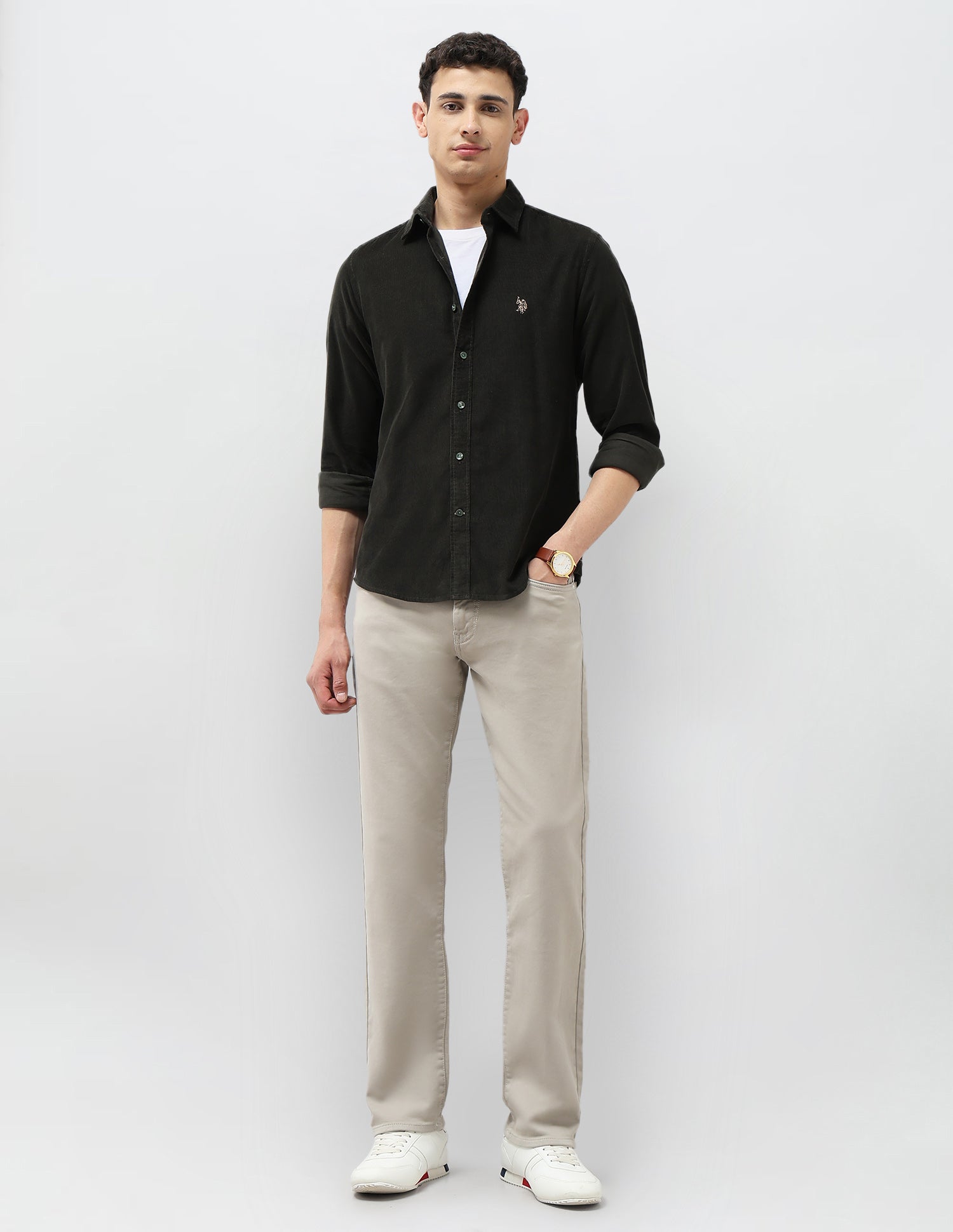 Corduroy Regular Fit Shirt Olive - U.S. POLO ASSN. | Large