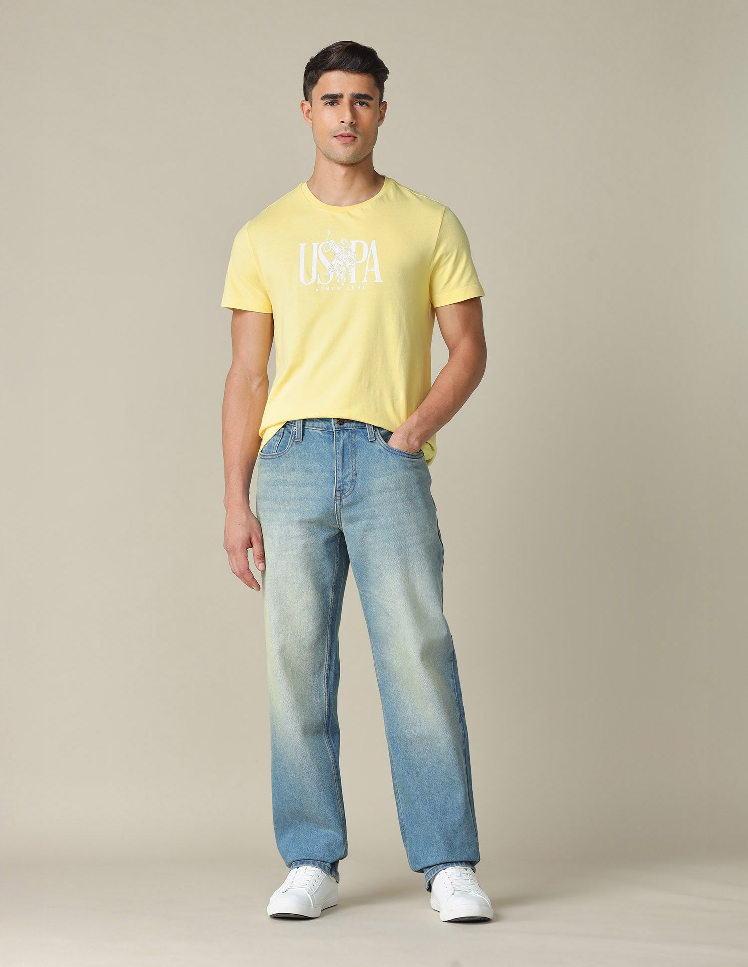 Brand Printed Regular Fit T- Shirt Light Yellow - U.S. POLO ASSN. | Large
