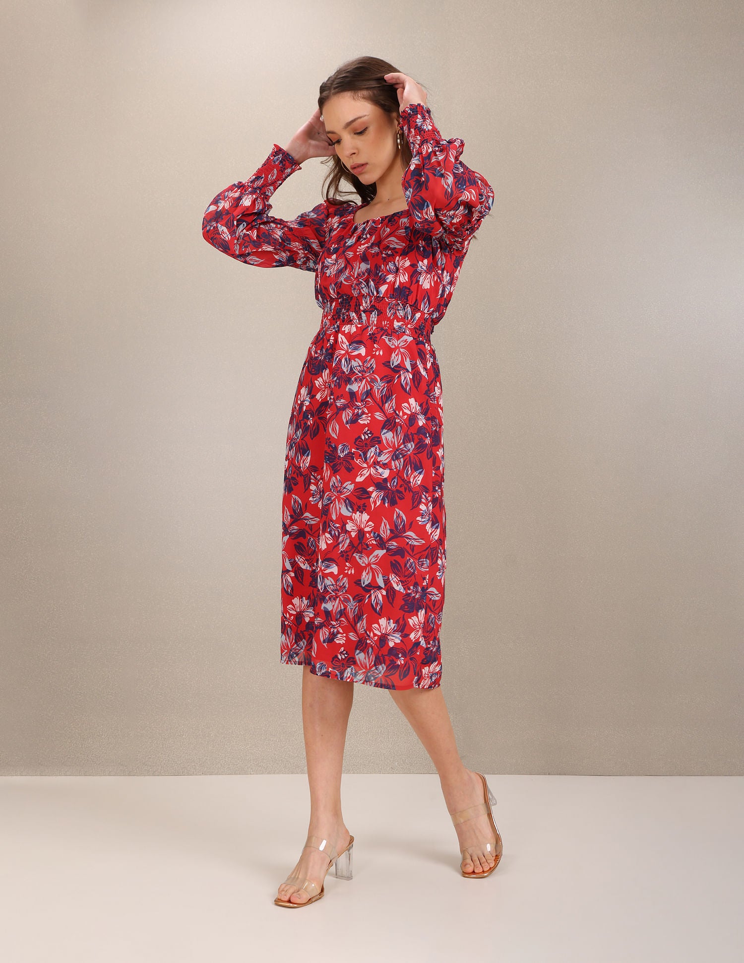 Square Neck Floral Print Dress Red - U.S. Polo Assn. India | Large