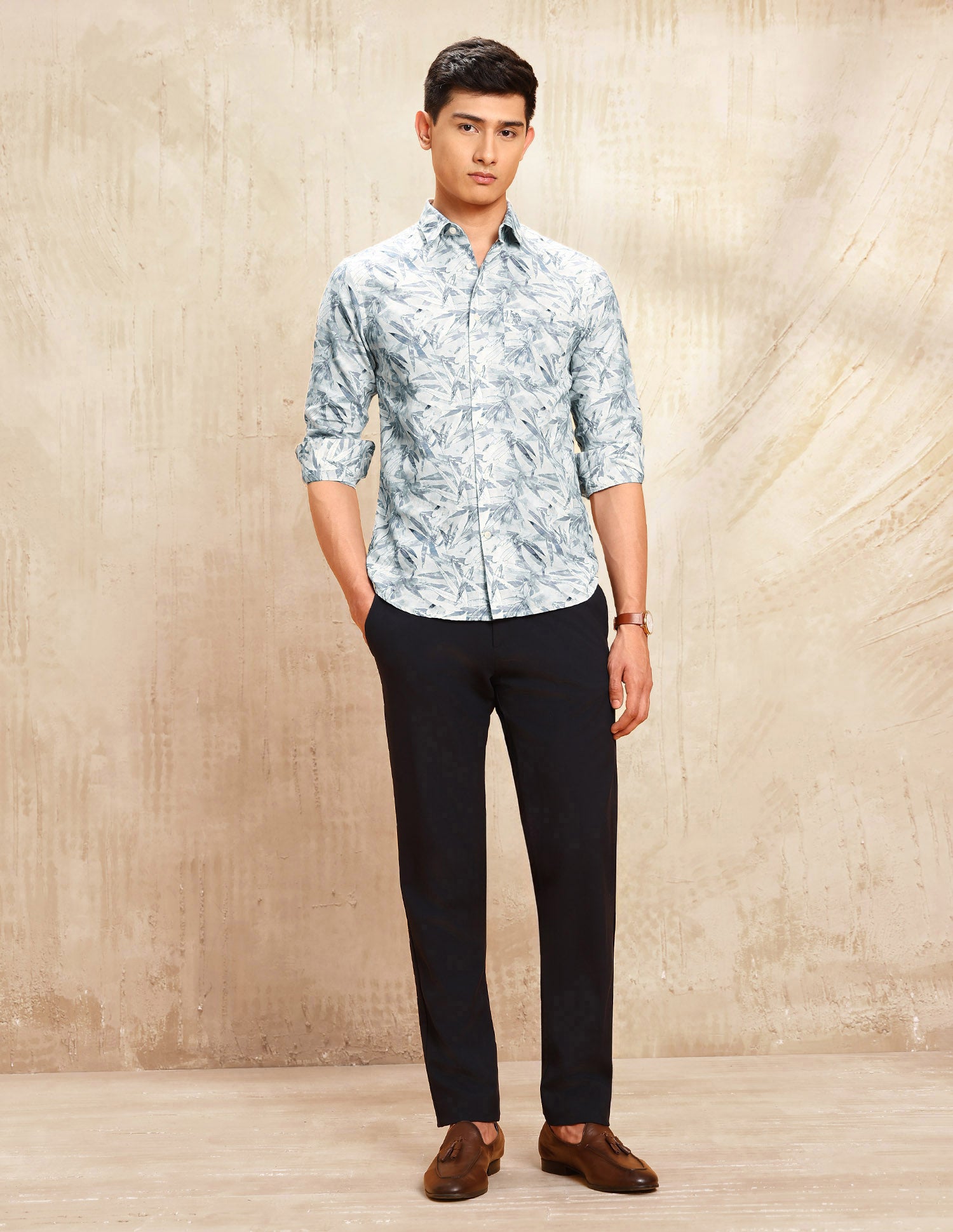 Tropical Printed Tailored Fit Shirt Blue - U.S. POLO ASSN. | Large