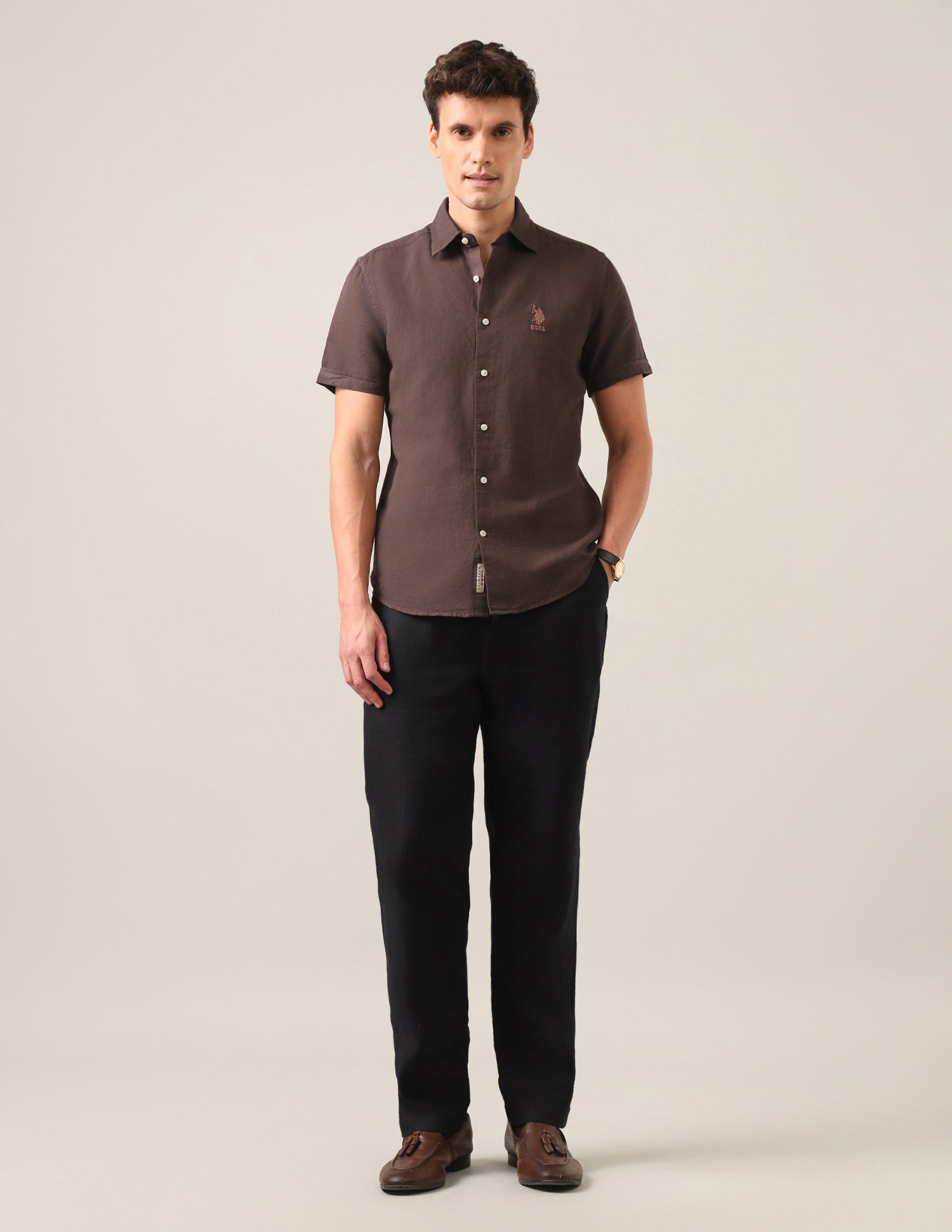 Solid Regular Fit Shirt Brown - U.S. Polo Assn. India | Large