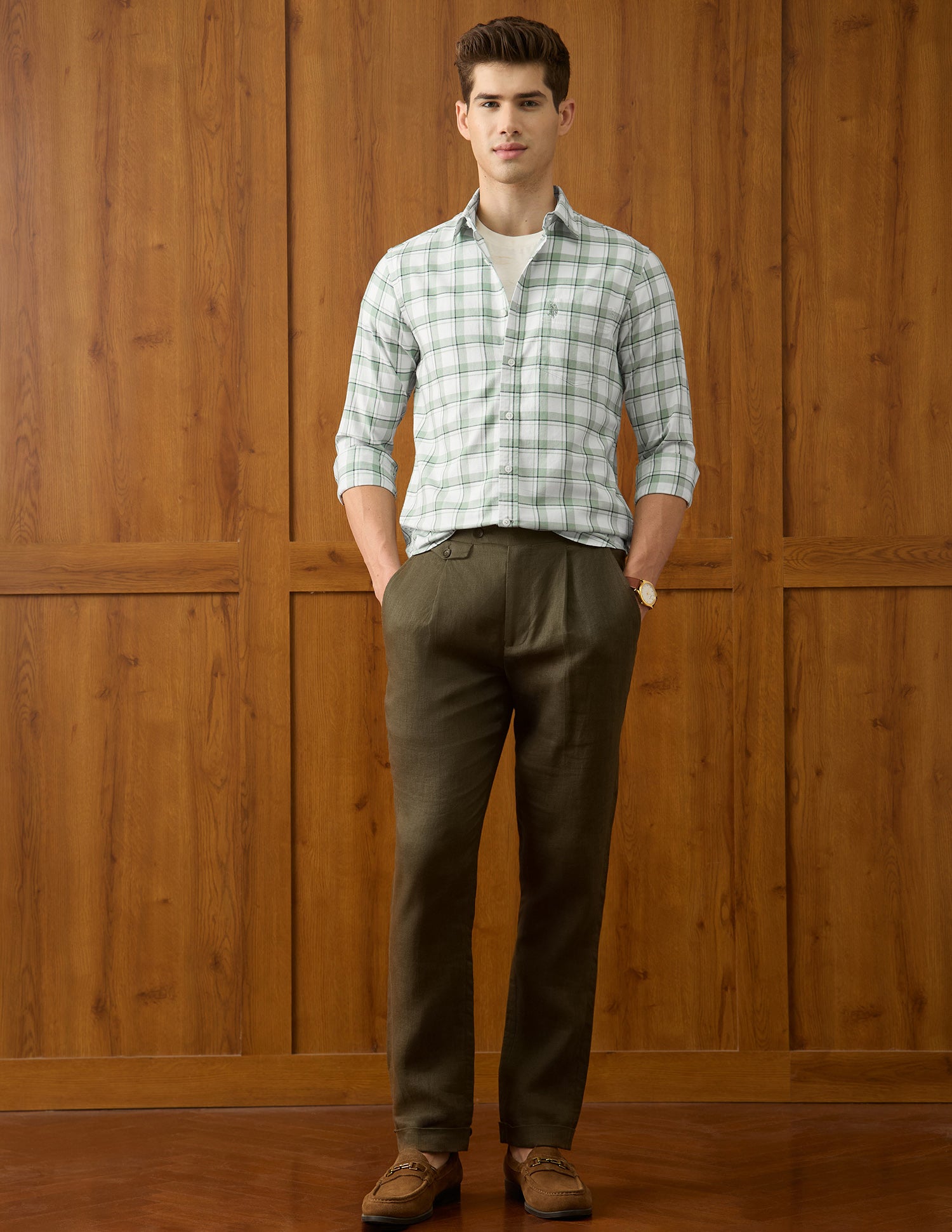 Grid Tattersall Checked Regular Fit Shirt Green - U.S. Polo Assn. India | Large
