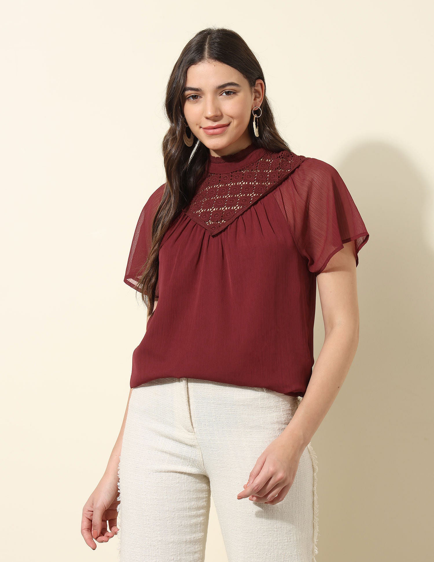 Lace Detailed Top Red - U.S. POLO ASSN. | Large