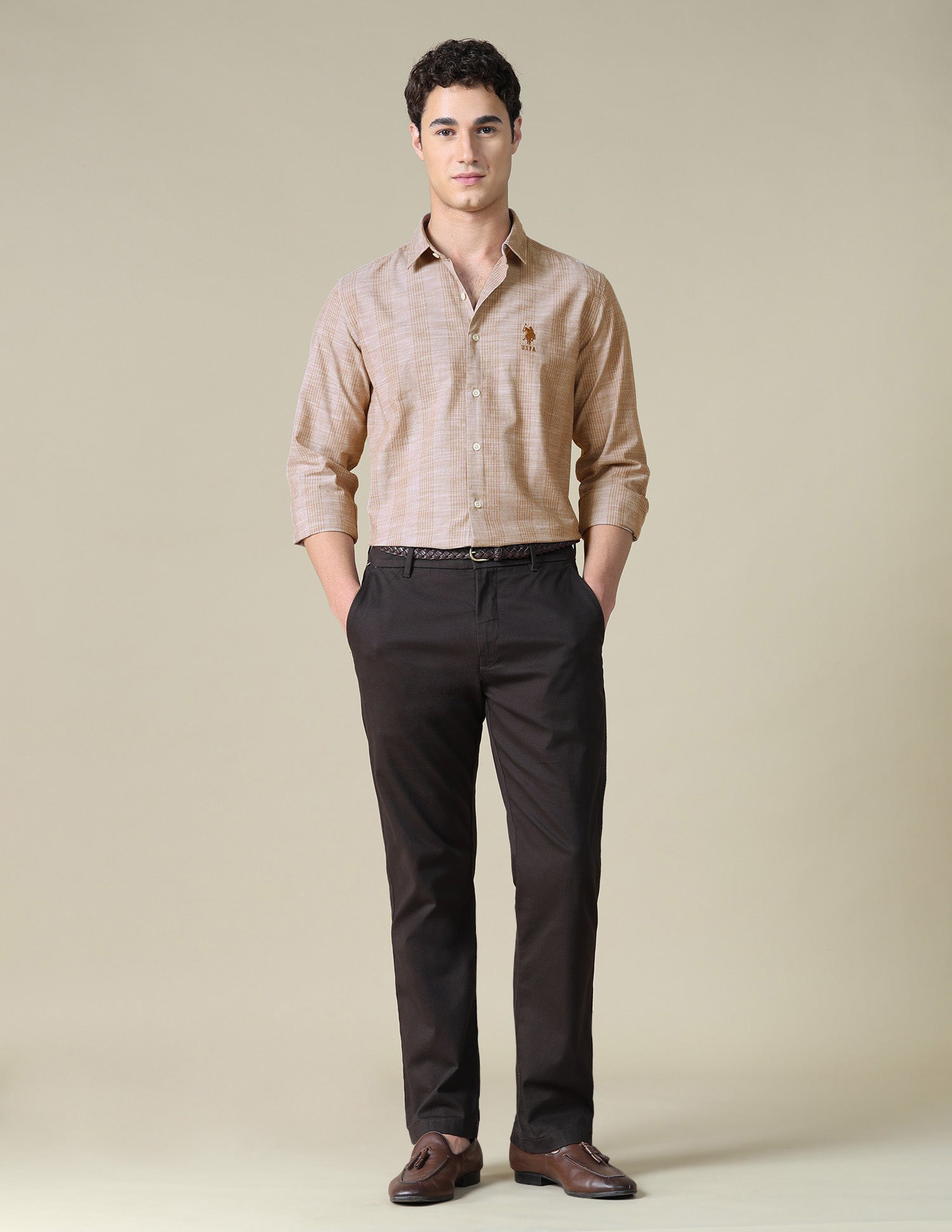 Vertical Striped Regular Fit Shirt Brown - U.S. Polo Assn. India | Large