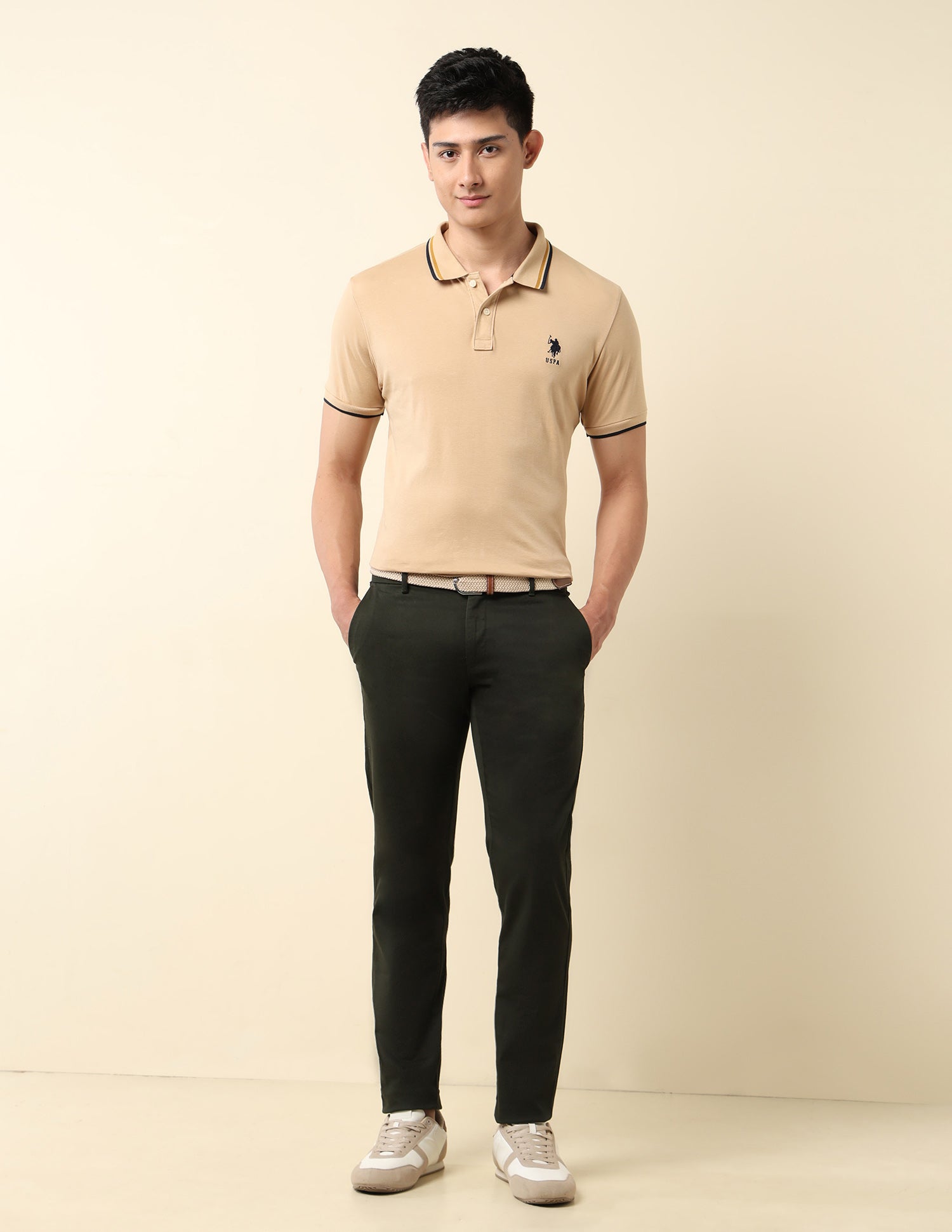 Textured Twill Trousers Olive - U.S. Polo Assn. India | Large