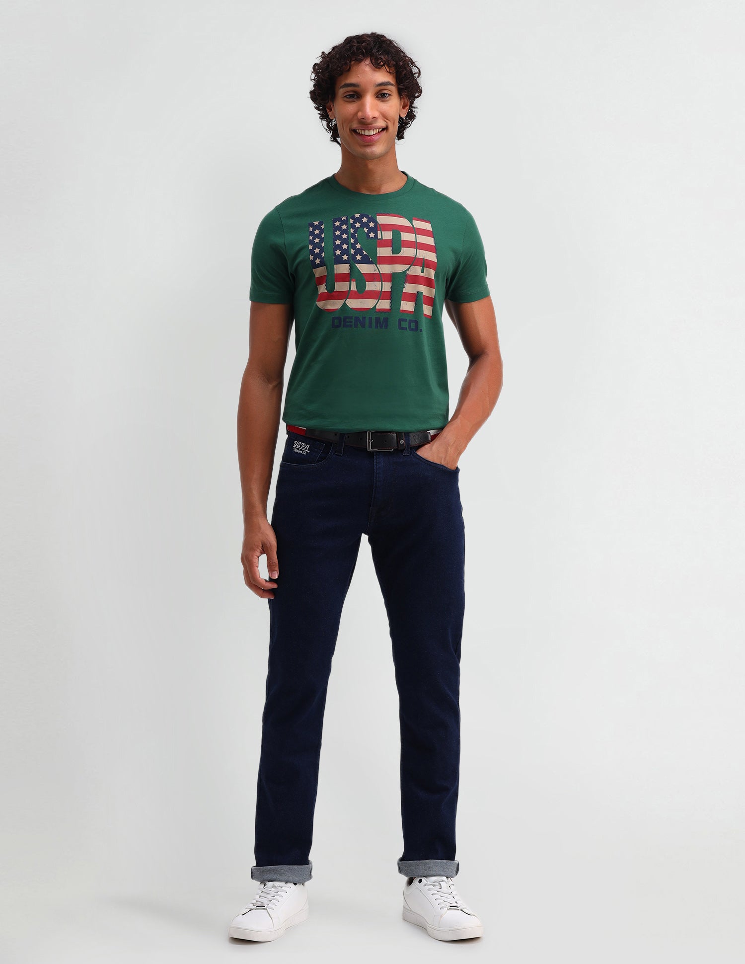 Brand Printed Muscle Fit T-Shirt Dark Green - U.S. Polo Assn. India | Large