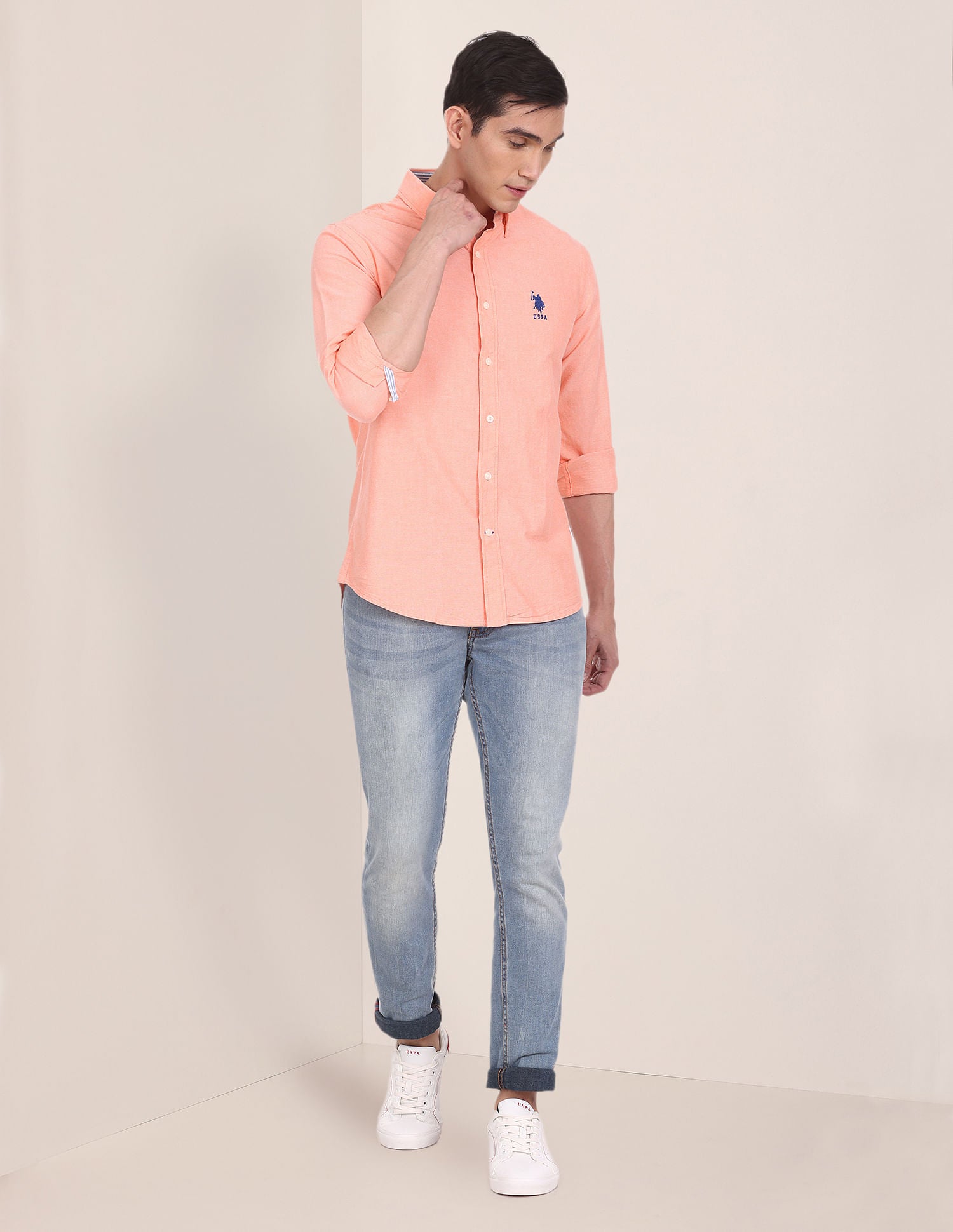 Button Down Collar Solid Casual Shirt Orange - U.S. POLO ASSN. | Large
