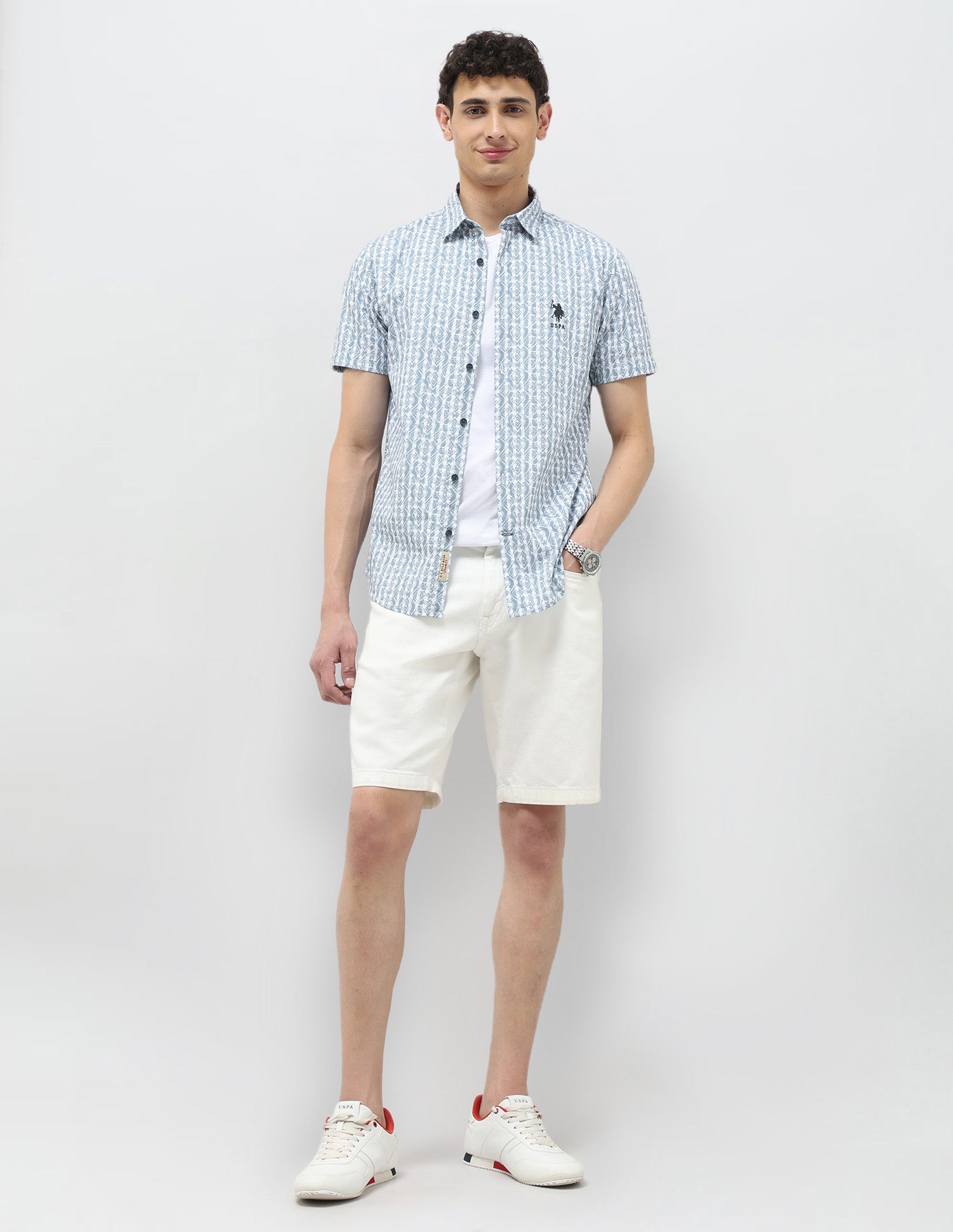 All Over Printed Pure Cotton Shirt Teal - U.S. POLO ASSN. | Large