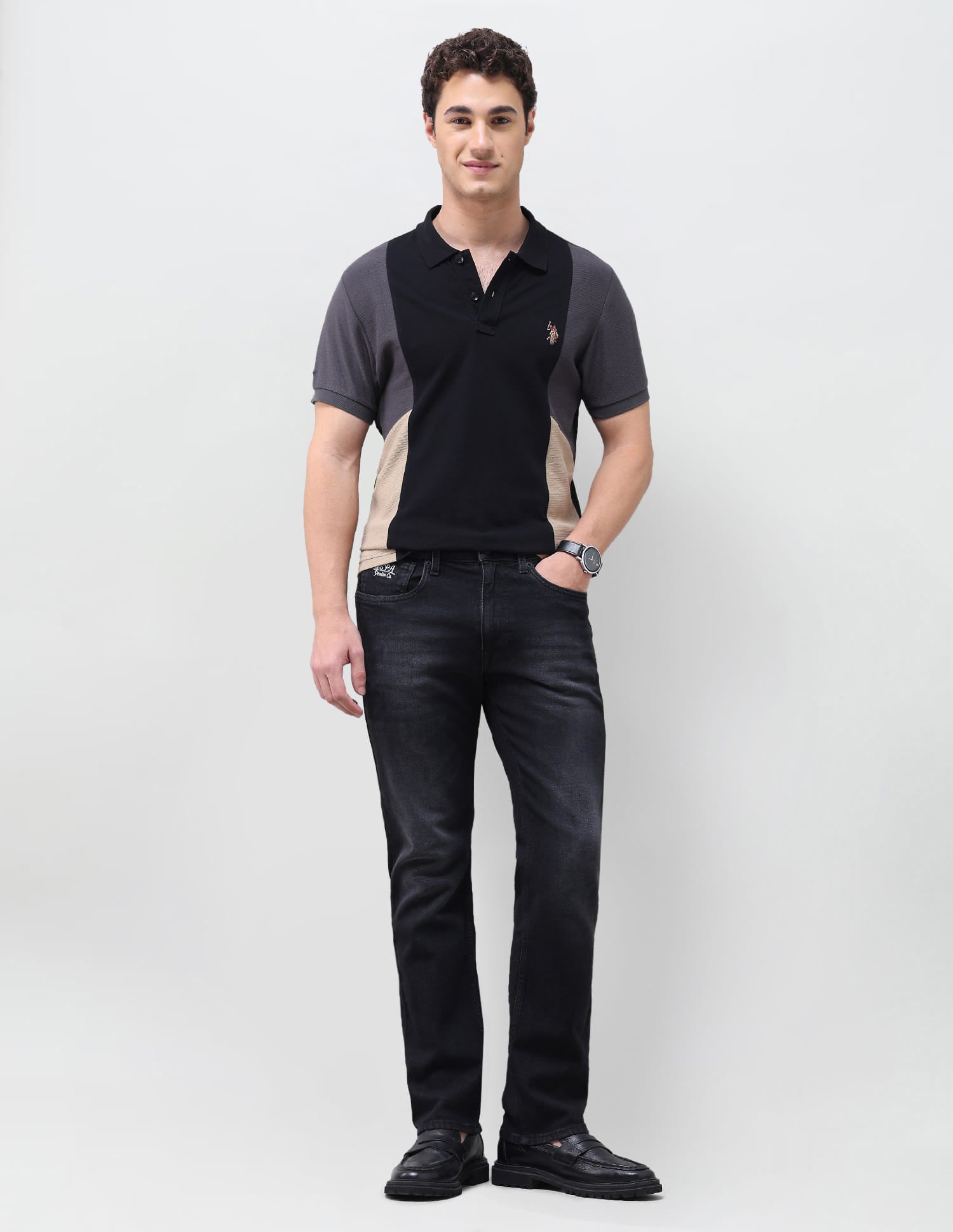 Solid Slim Straight Fit Jeans Black - U.S. Polo Assn. India | Large