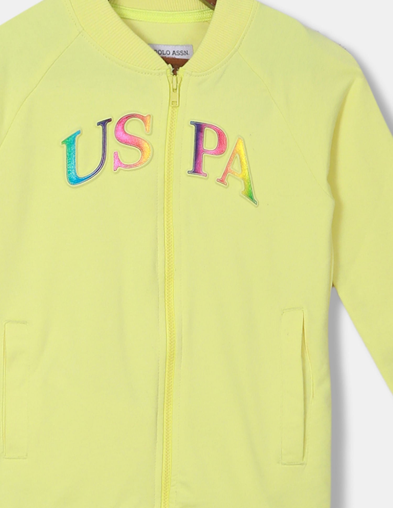 Ribbed Stand Neck Applique Sweatshirt Light Yellow - U.S. Polo Assn. India | Large