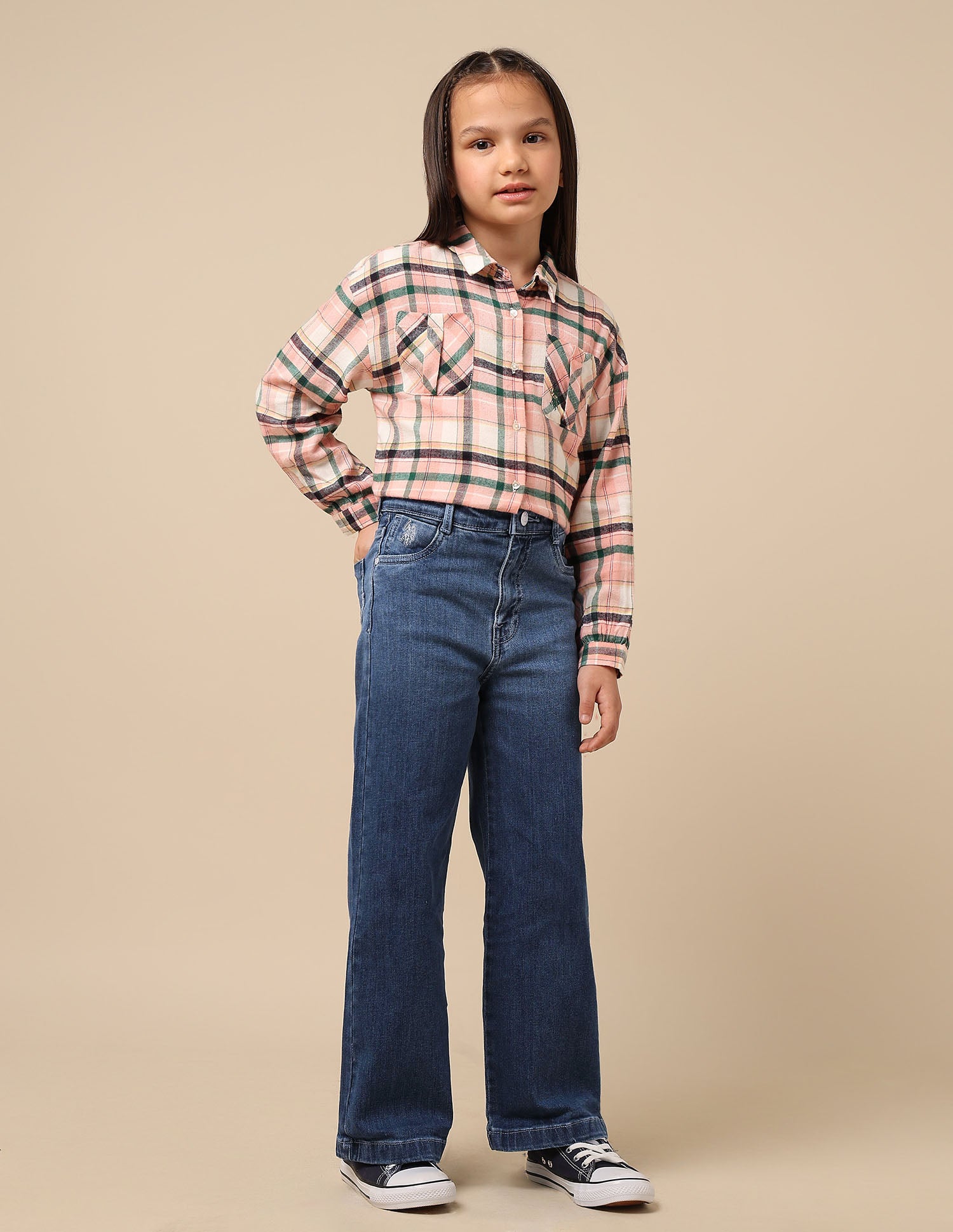 Girls Dyed Wide Leg Fit Jeans Blue - U.S. POLO ASSN. | Large