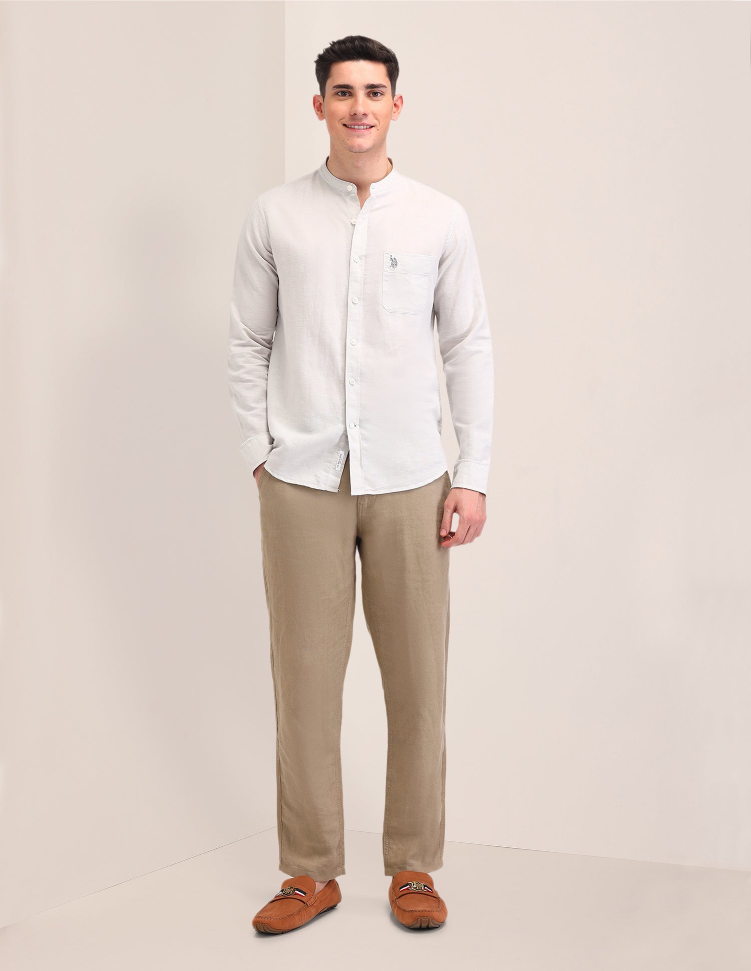 Tailored Fit Twill Shirt Ecru - U.S. Polo Assn. India | Large