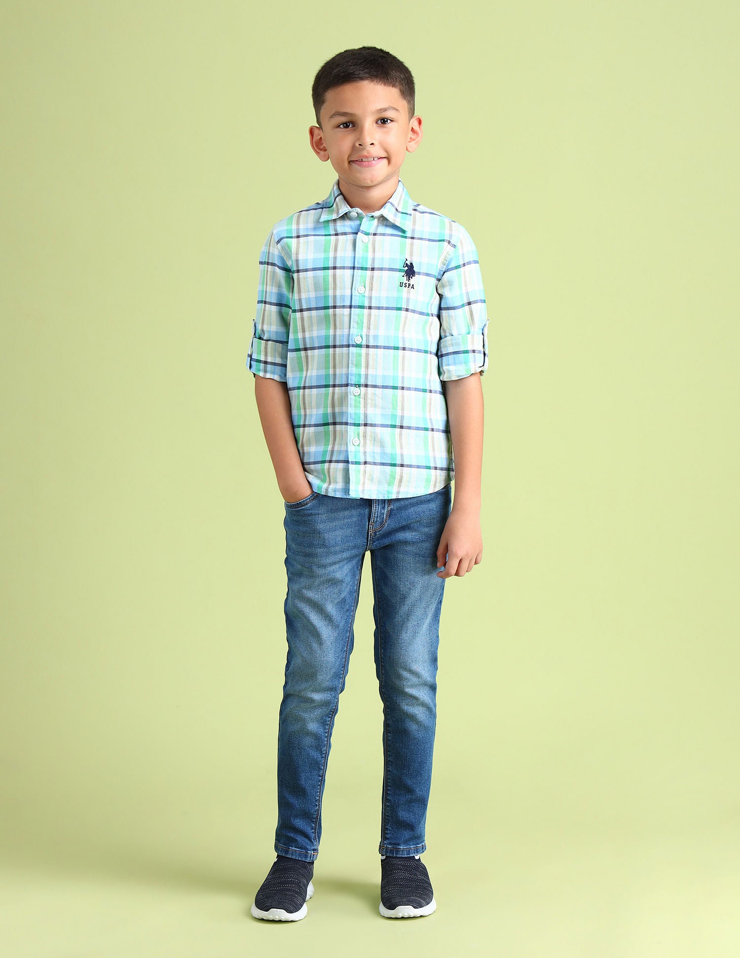 Dobby Regular Fit Checked Shirt Light Blue - U.S. POLO ASSN. | Large